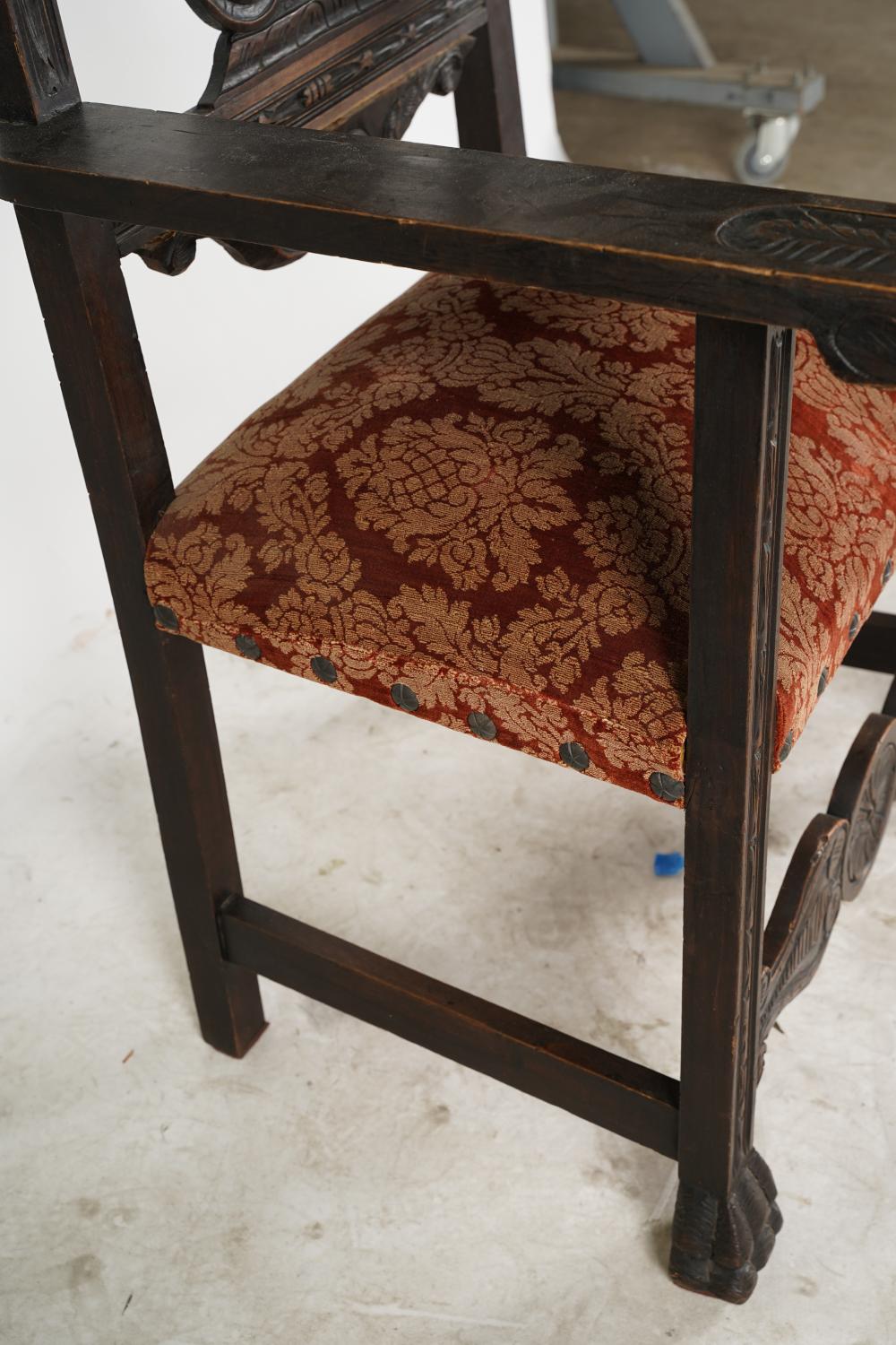 AF2-085: ANTIQUE LATE 19TH CENTURY SPANISH COLONIAL REVIVAL CARVED ARMCHAIR