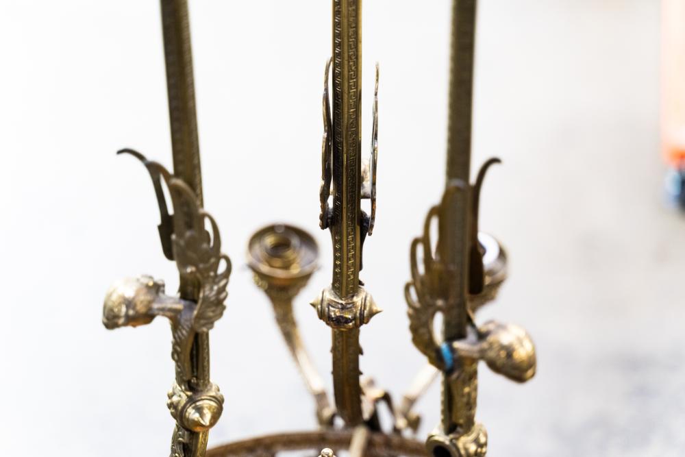 AL1-059: Antique Early 20th Century Renaissance Revival Brass & Rose Alabaster Chandelier