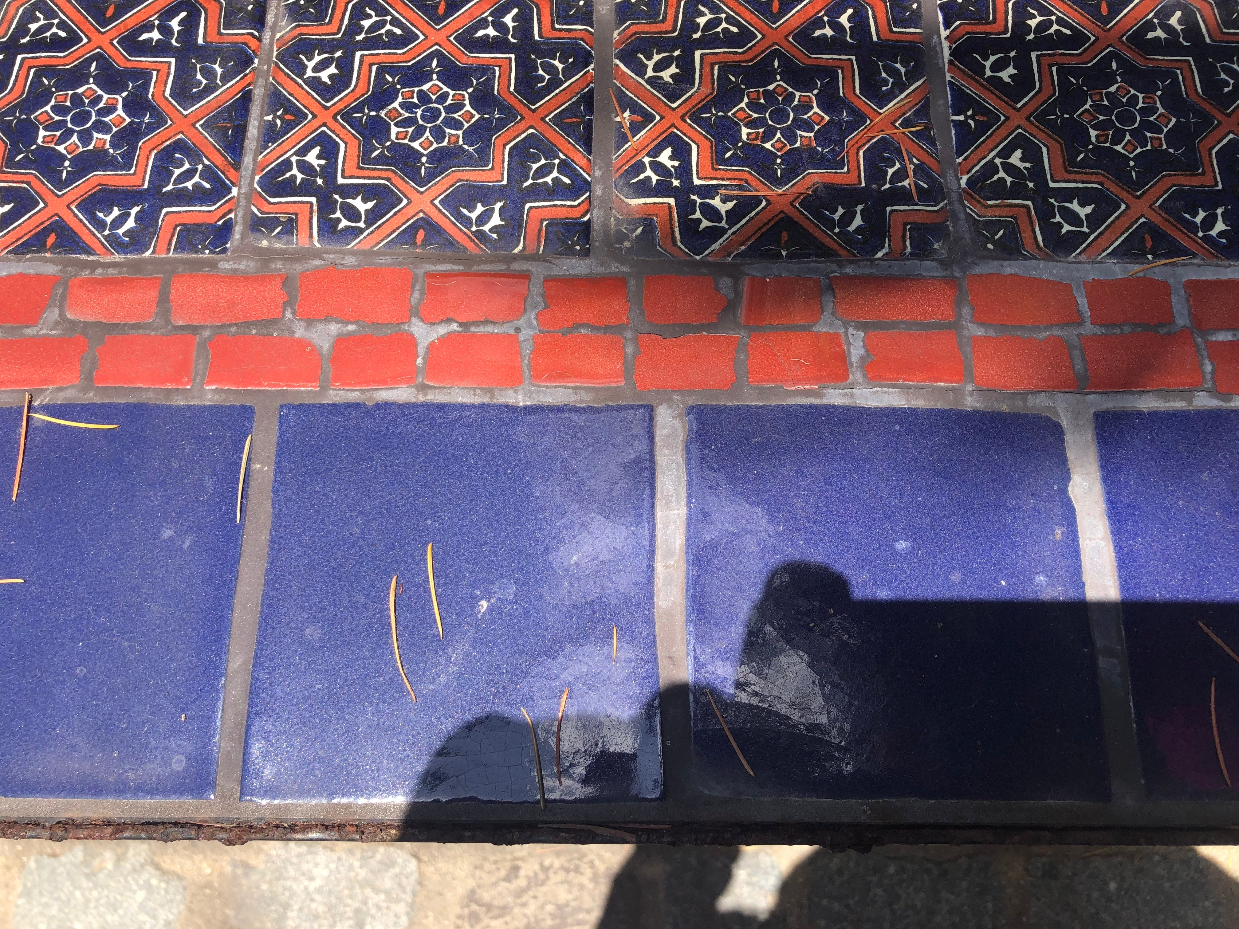 AF1-374:  Vintage Late 20th Century Iron & Tile Dining Tile Featuring Hand Made Tunisian Tiles