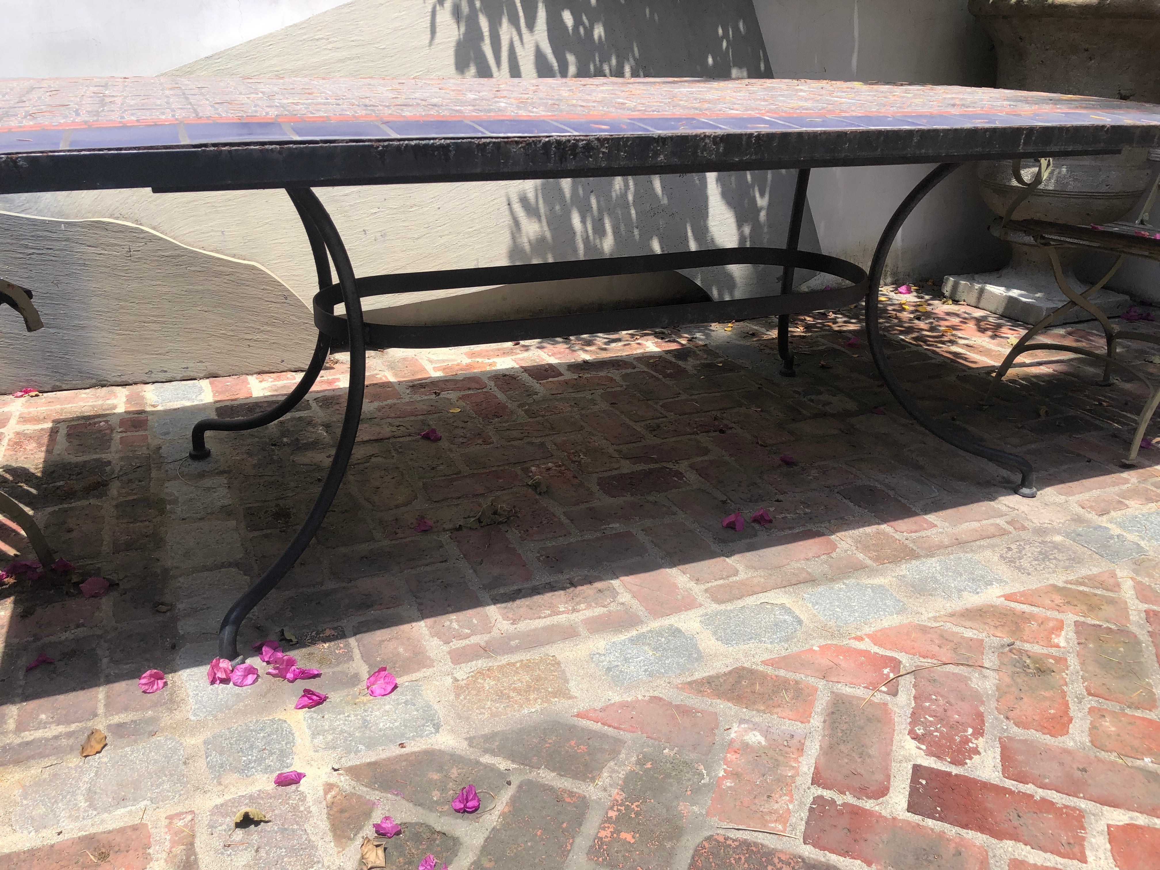 AF1-374:  Vintage Late 20th Century Iron & Tile Dining Tile Featuring Hand Made Tunisian Tiles