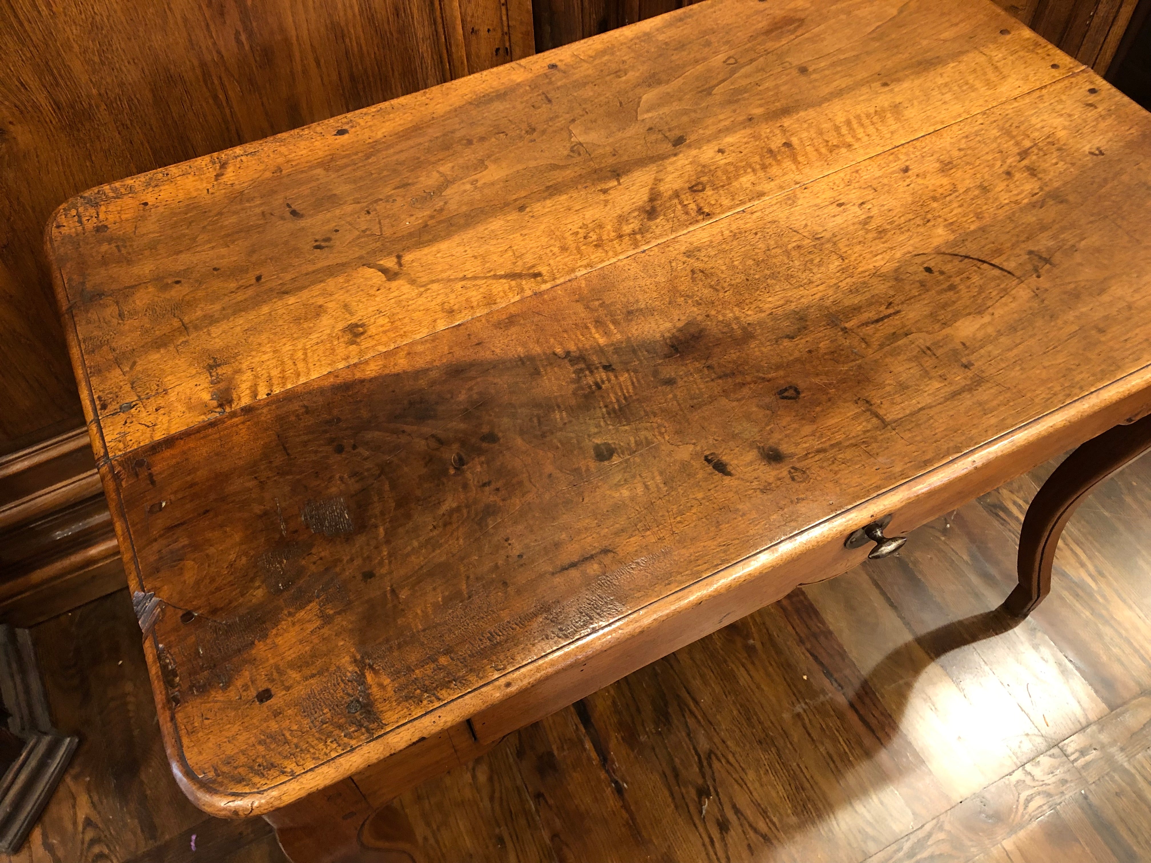 AF1-349: Antique Early 19th Century French Provincial Fruitwood Writing Table / Desk w/ Center Drawer