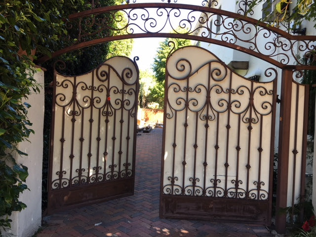 AA11-002: Pair C. 1920's Spanish Hand Forged Wrought Iron Driveway Gates
