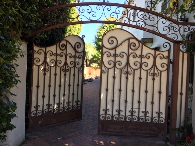 AA11-002: Pair C. 1920's Spanish Hand Forged Wrought Iron Driveway Gates