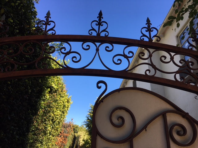 AA11-002: Pair C. 1920's Spanish Hand Forged Wrought Iron Driveway Gates