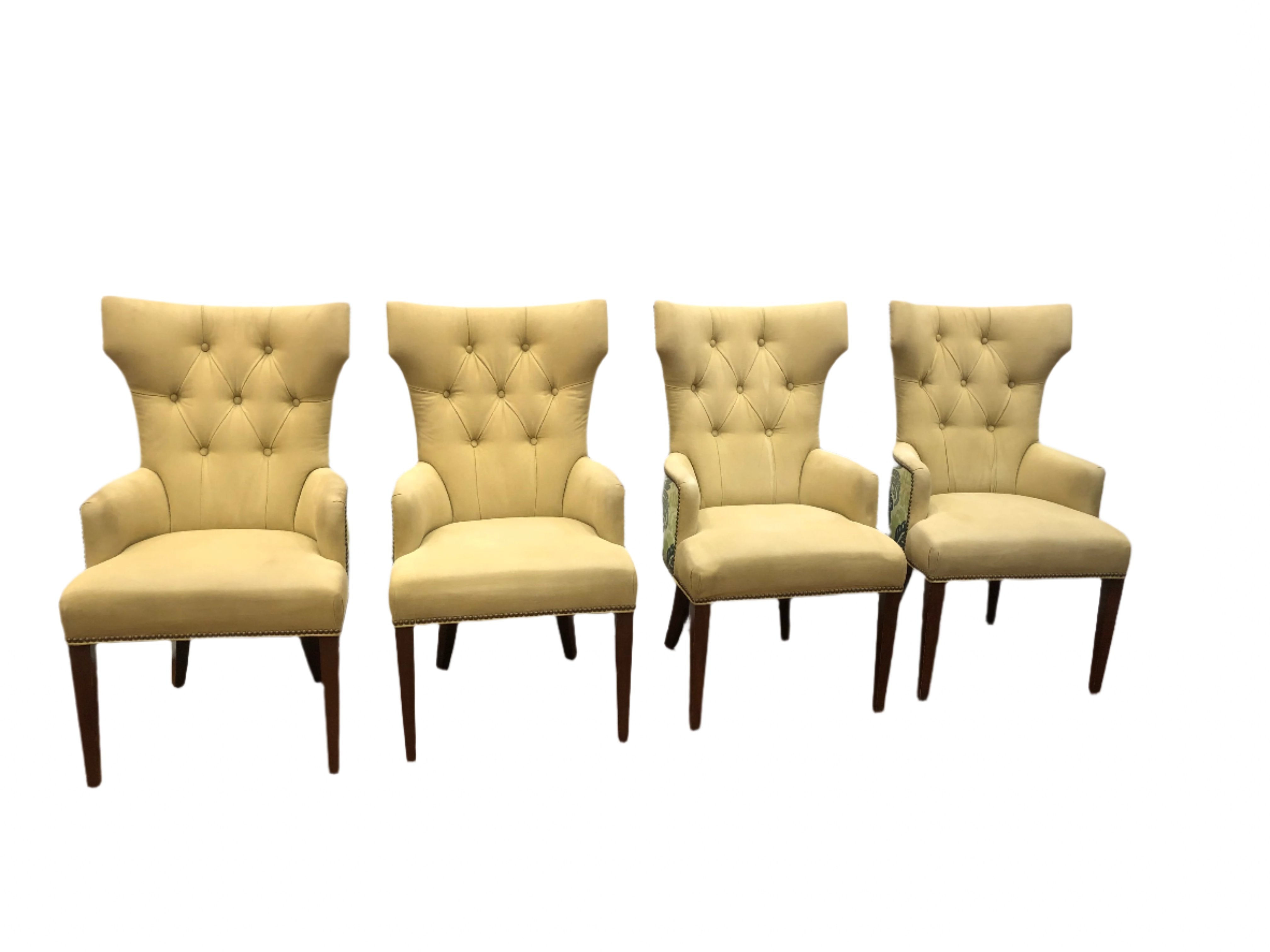AF2-066: Pair of Grace Home Upholstered Wing Chair Dining Chairs - Late 20th Century