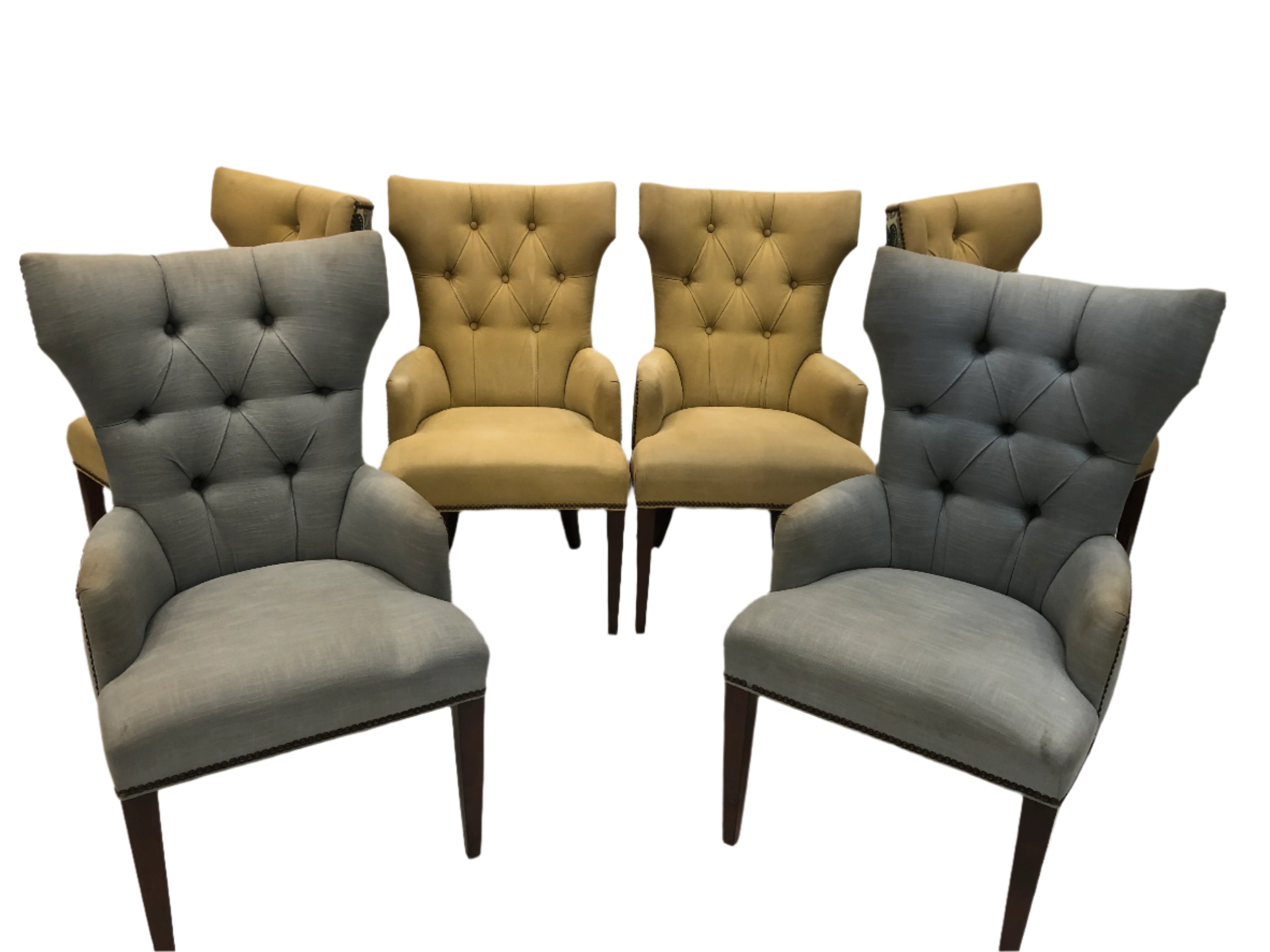 AF2-066: Pair of Grace Home Upholstered Wing Chair Dining Chairs - Late 20th Century