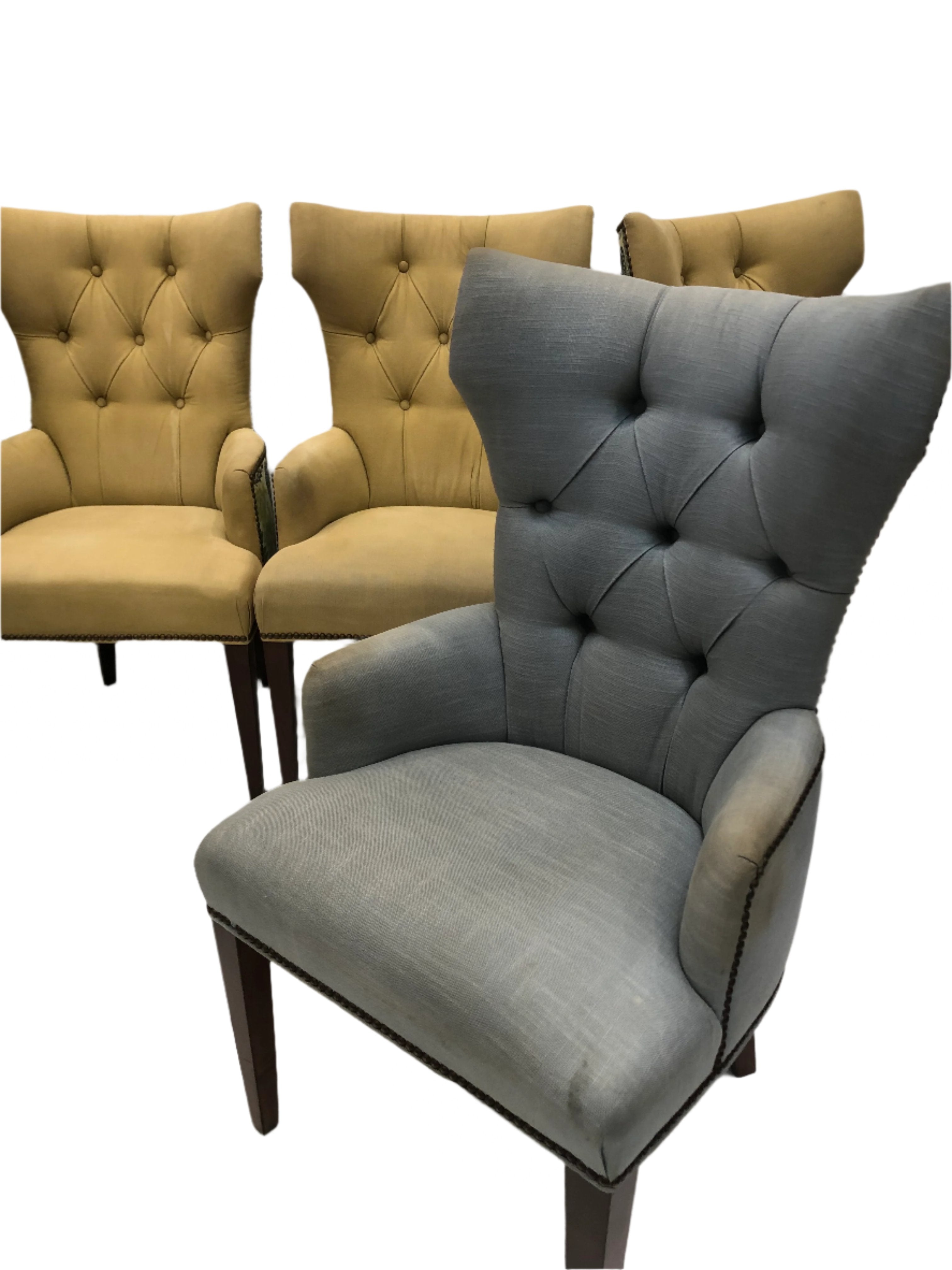 AF2-066: Pair of Grace Home Upholstered Wing Chair Dining Chairs - Late 20th Century
