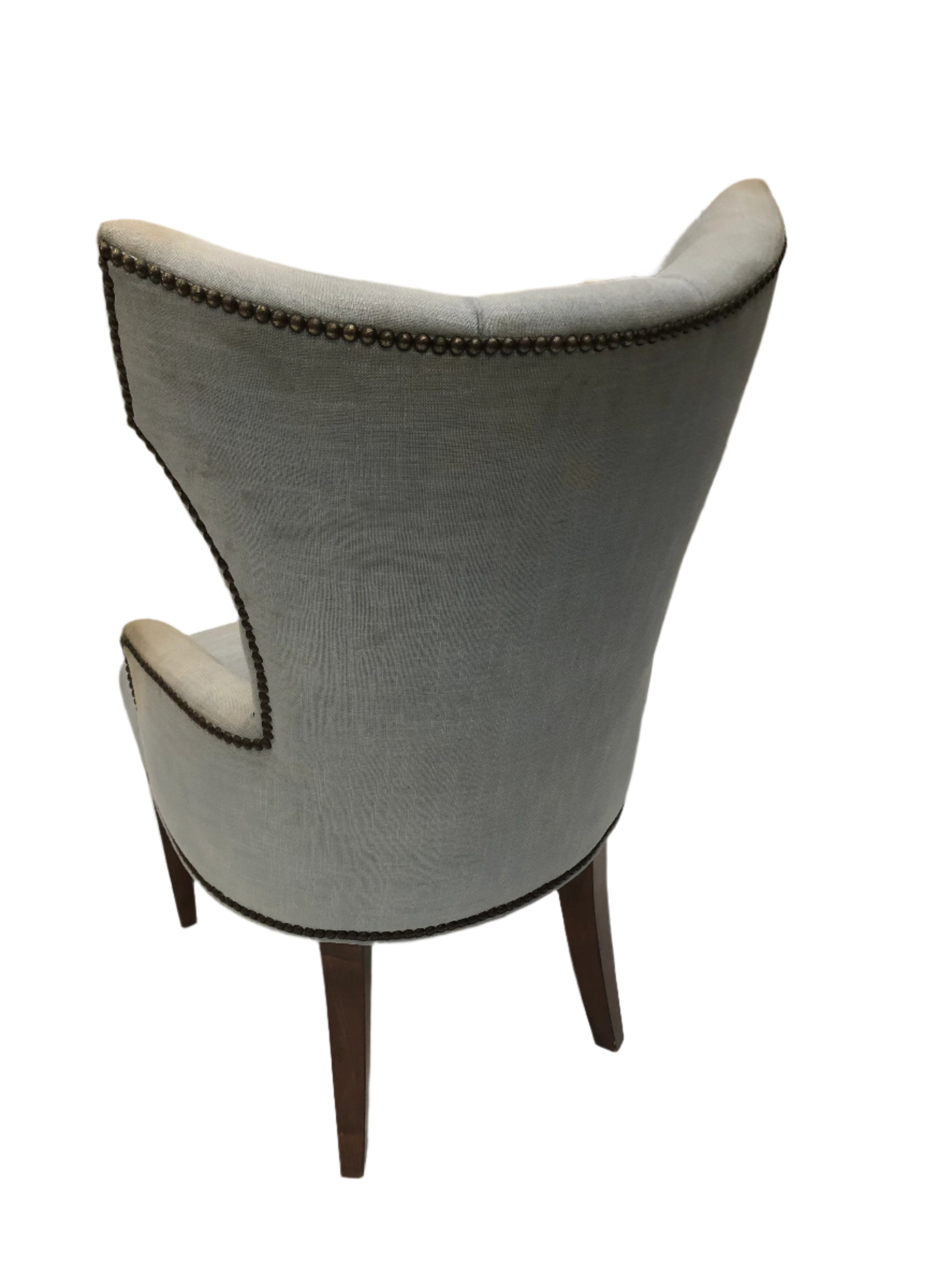 AF2-066: Pair of Grace Home Upholstered Wing Chair Dining Chairs - Late 20th Century
