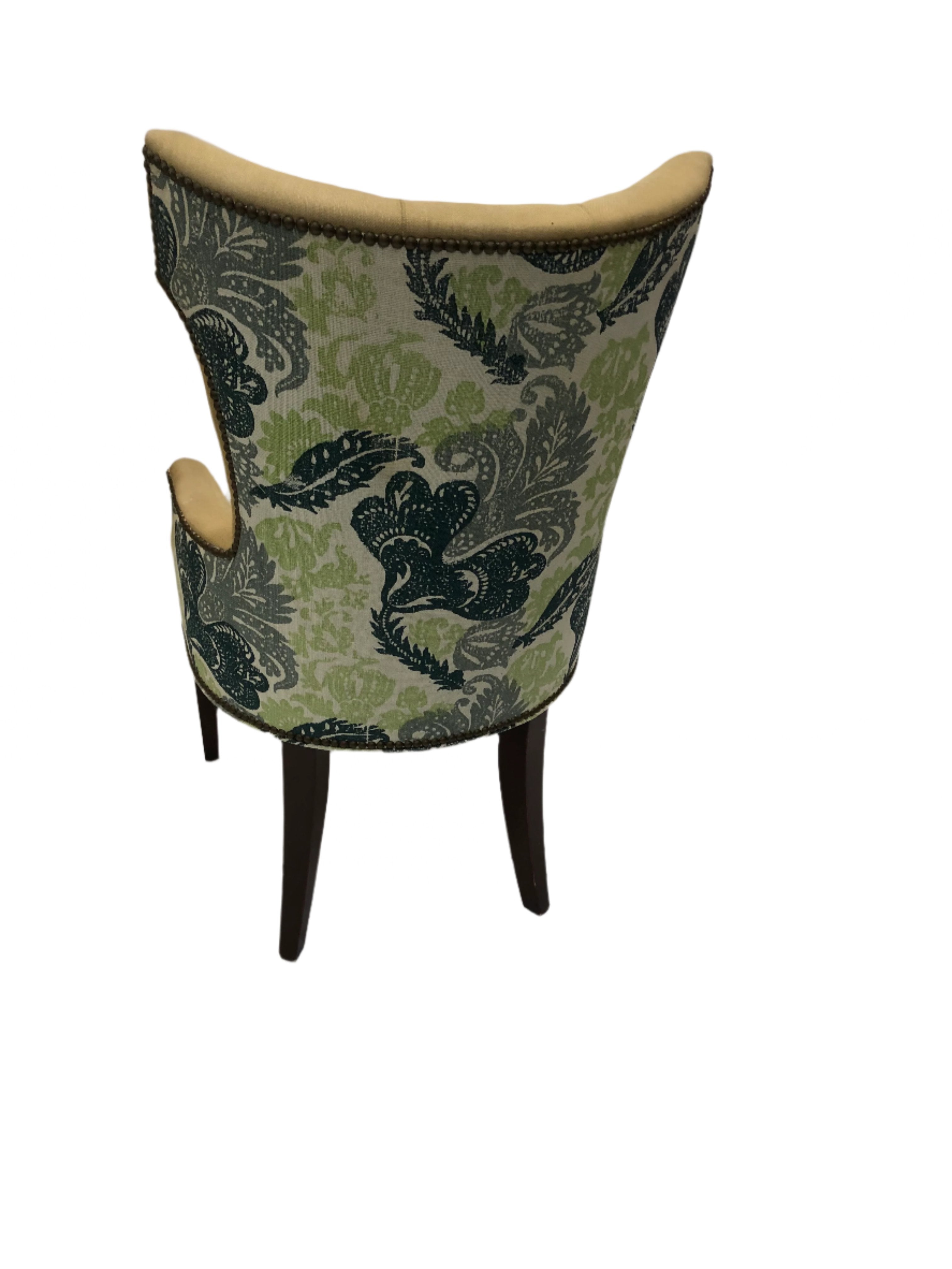 AF2-066: Pair of Grace Home Upholstered Wing Chair Dining Chairs - Late 20th Century