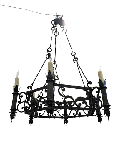 Antique Spanish Colonial Revival Hand Forged Iron Chandelier | Work of Man