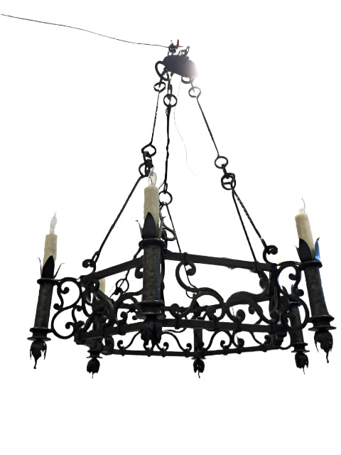 Antique Spanish Colonial Revival Hand Forged Iron Chandelier | Work of Man