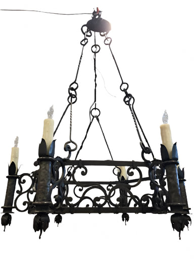 Antique Spanish Colonial Revival Hand Forged Iron Chandelier | Work of Man