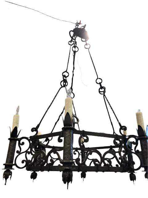 Antique Spanish Colonial Revival Hand Forged Iron Chandelier | Work of Man