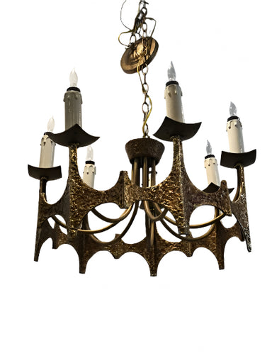 Circa 1970's Brutalist Brass Chandelier | Work of Man