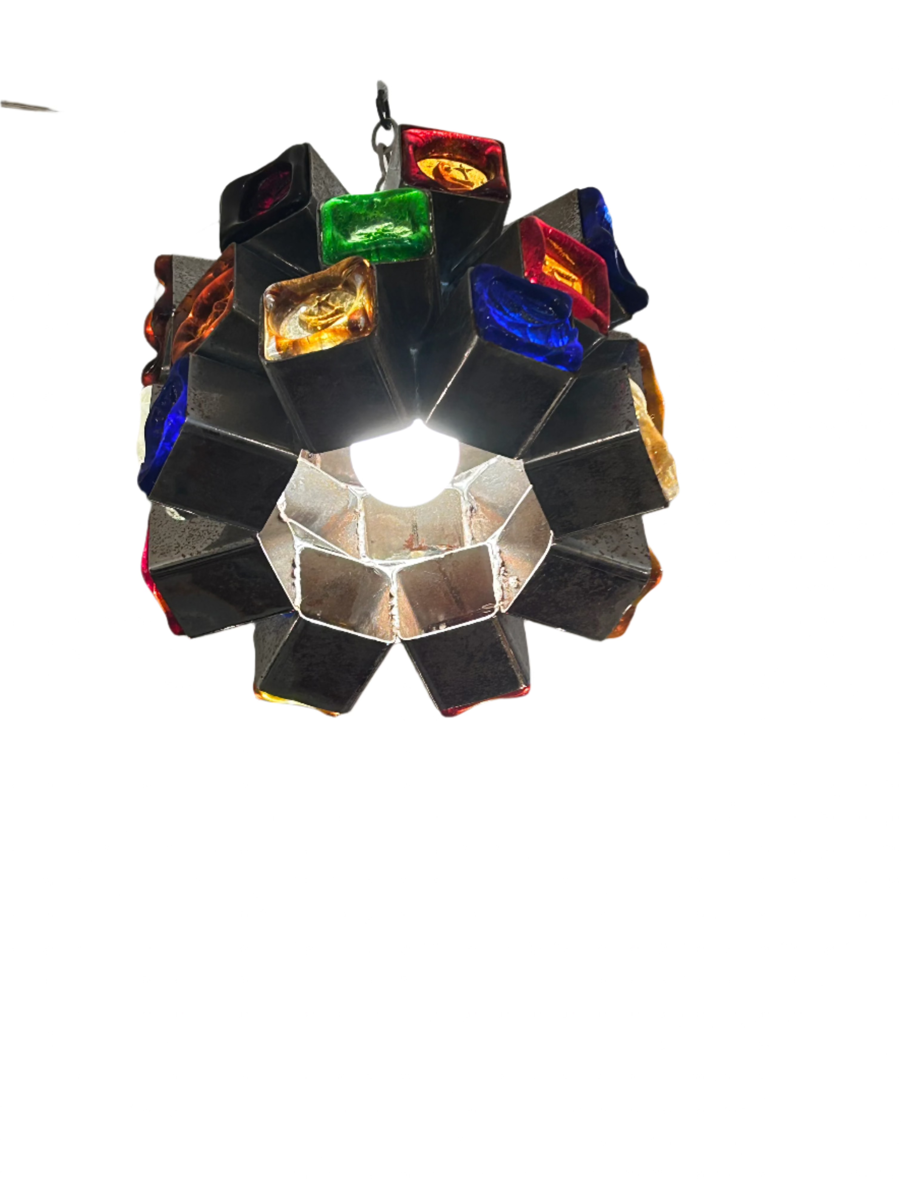AL1-082: Circa 1970's Feder's Hand Blown Glass Cube Brutalist Chandelier