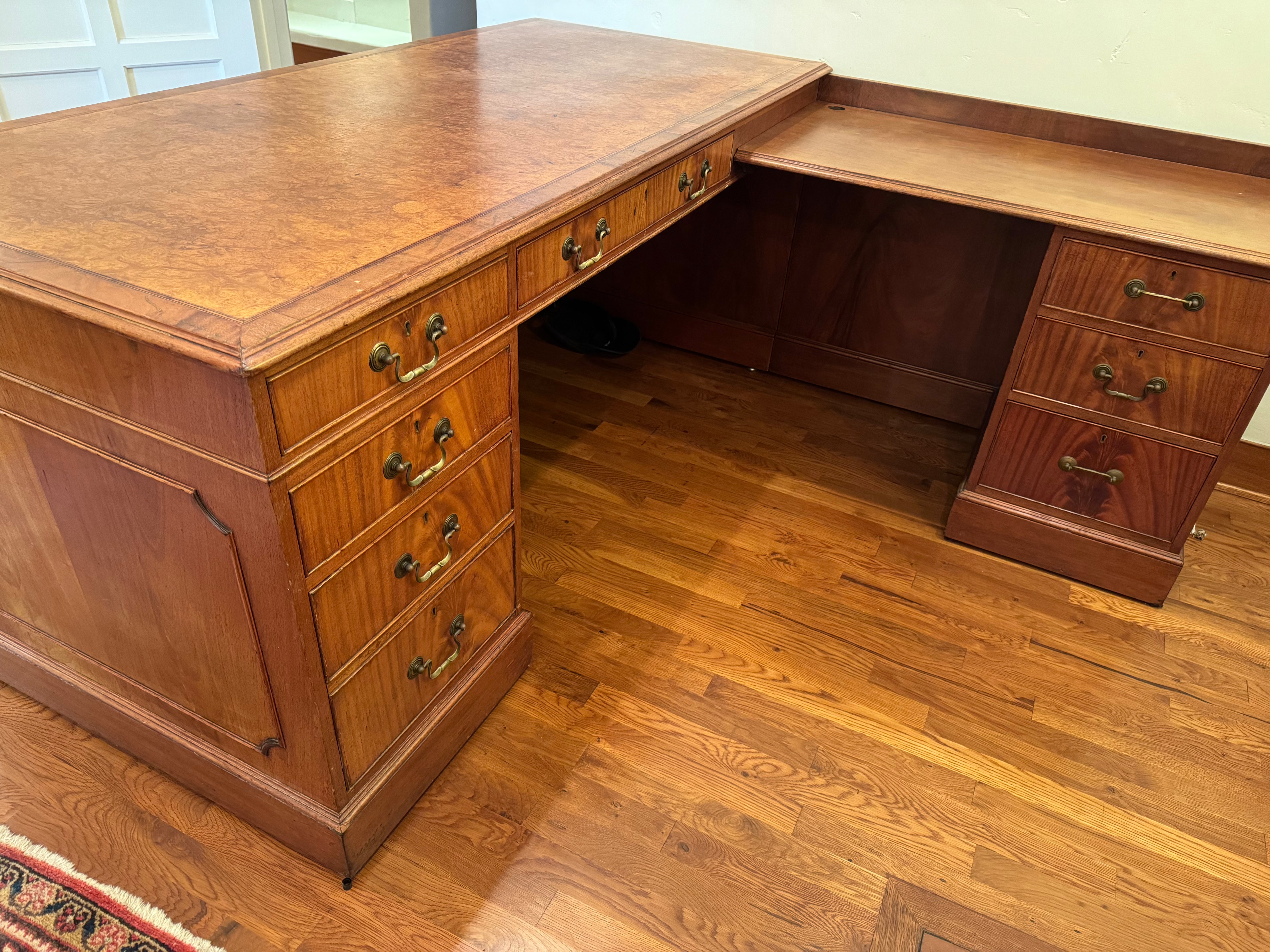 AF5-045: Antique English Georgian Mahogany Executive Desk With Side Return
