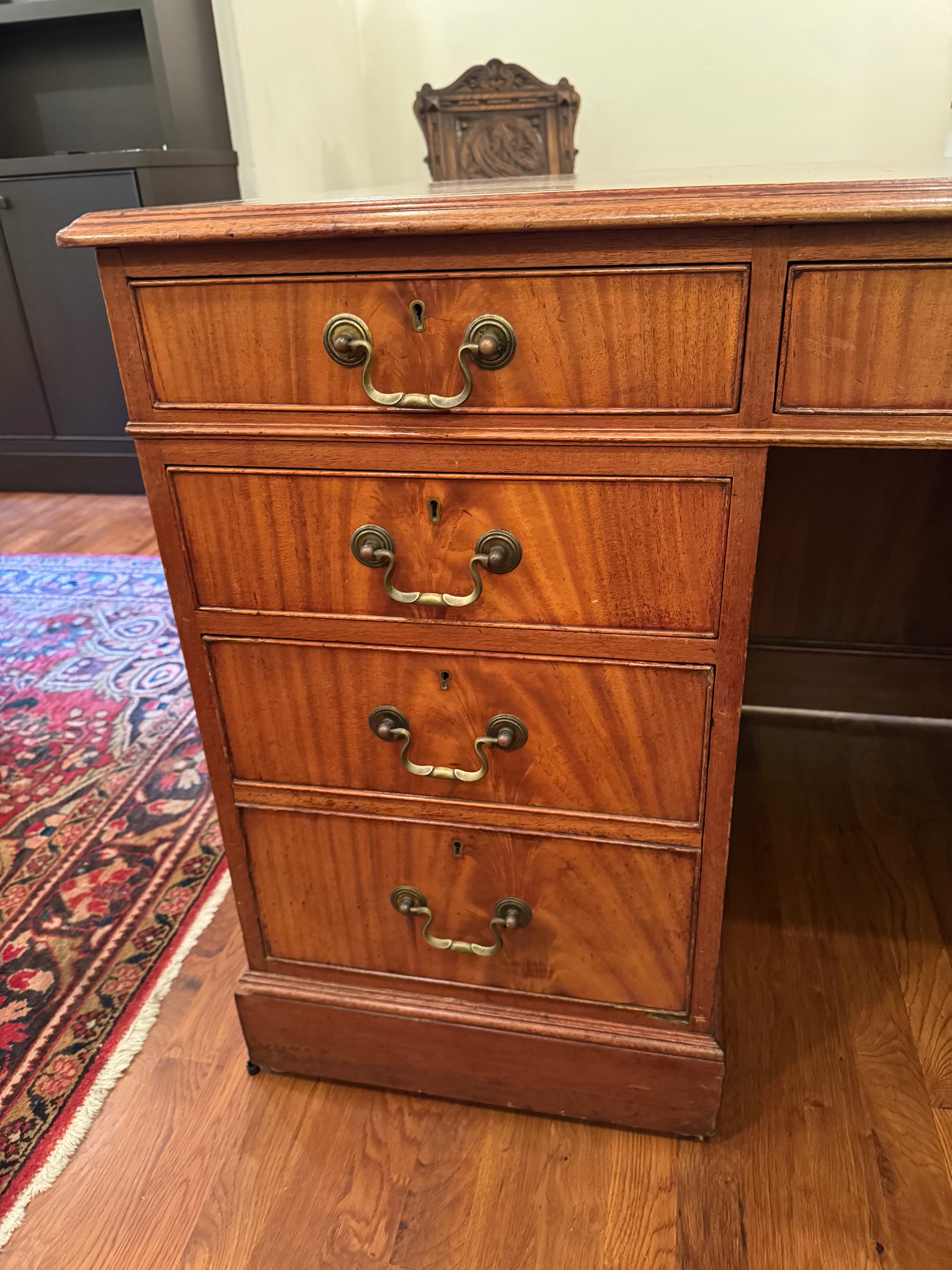 AF5-045: Antique English Georgian Mahogany Executive Desk With Side Return