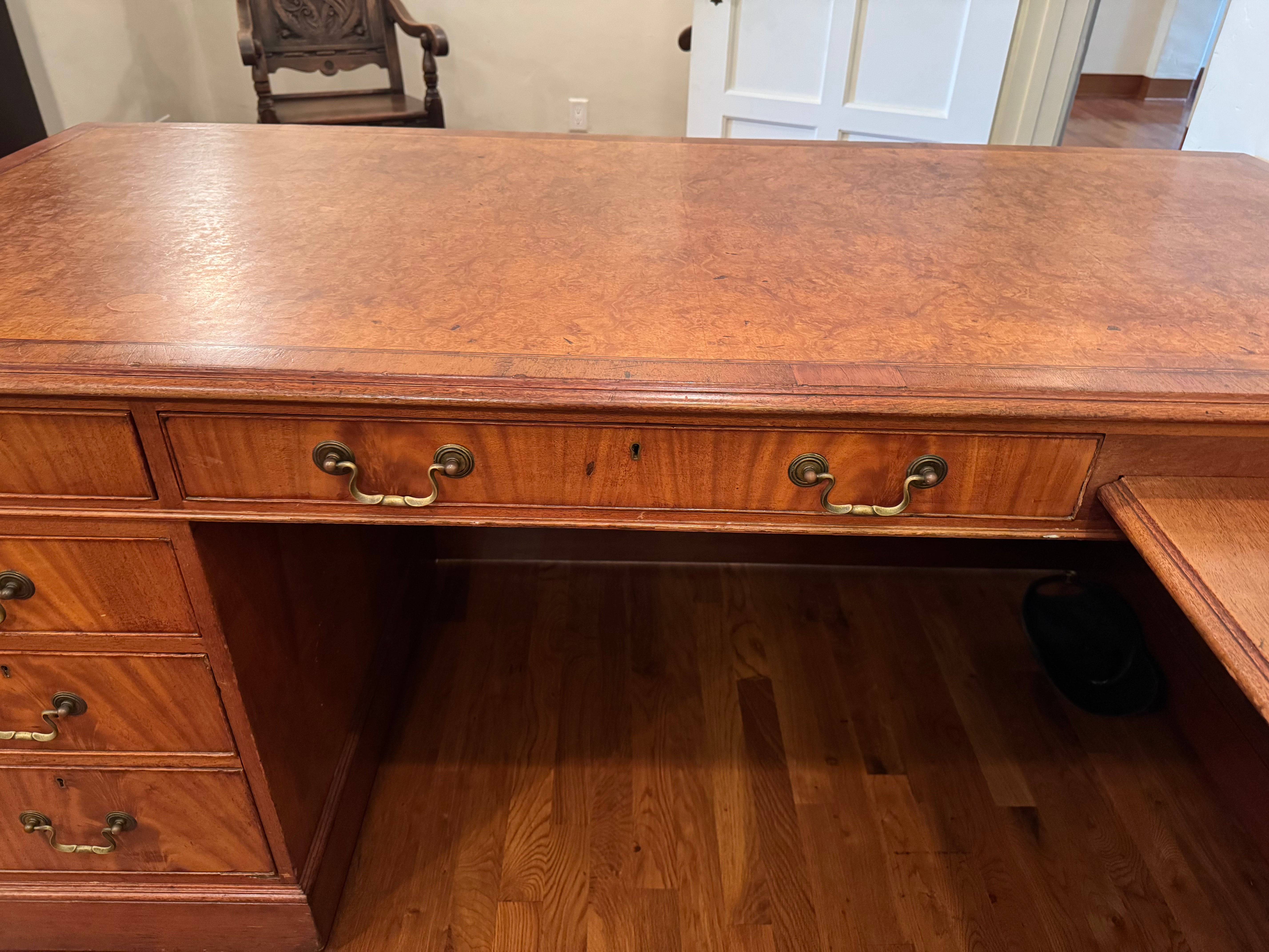 AF5-045: Antique English Georgian Mahogany Executive Desk With Side Return