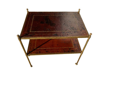 Simon Loscertales Bona Zaragoza Spanish Brass & Leather Modernist Two Tier Side Table | Work of Man