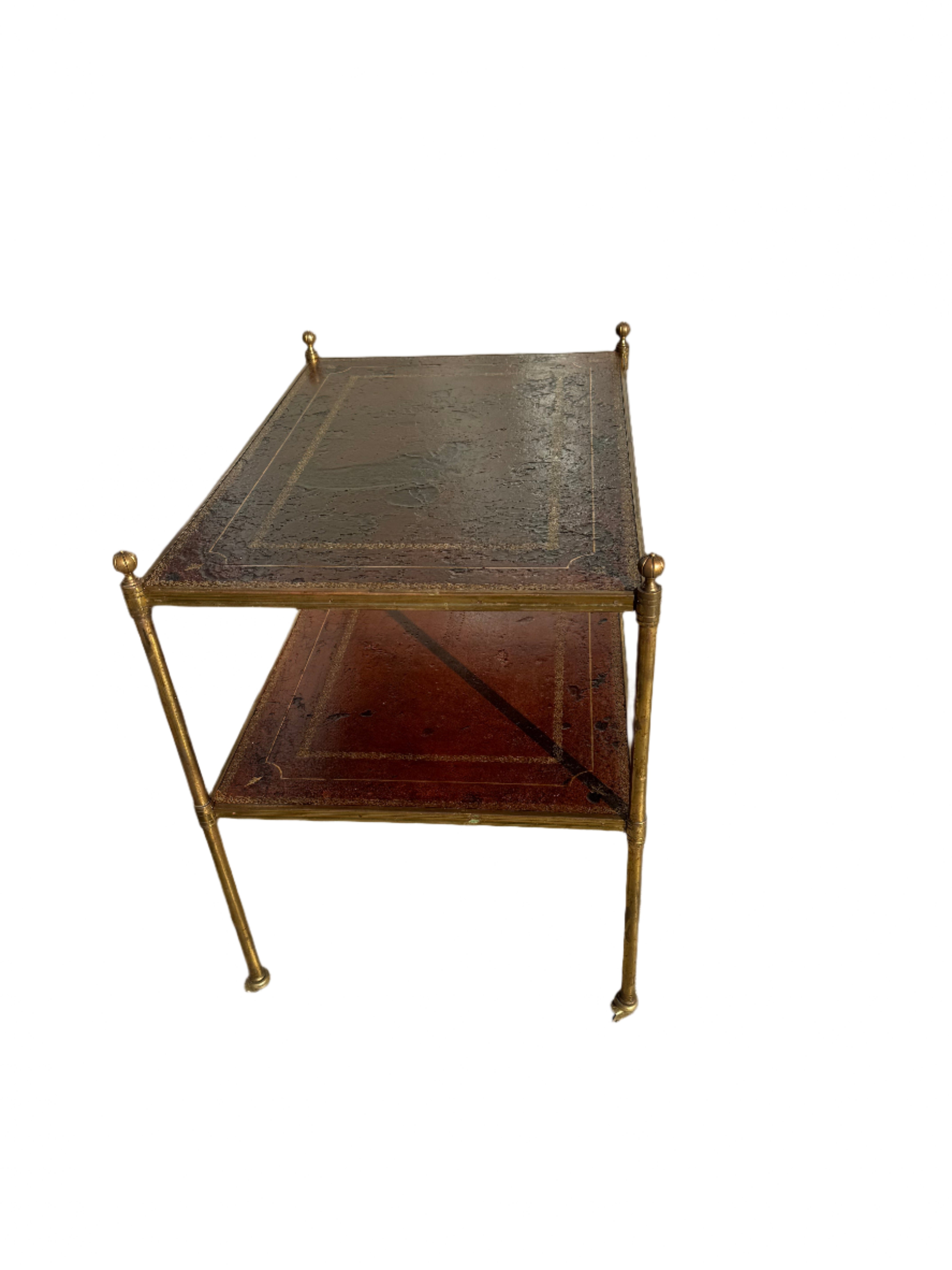 Simon Loscertales Bona Zaragoza Spanish Brass & Leather Modernist Two Tier Side Table | Work of Man