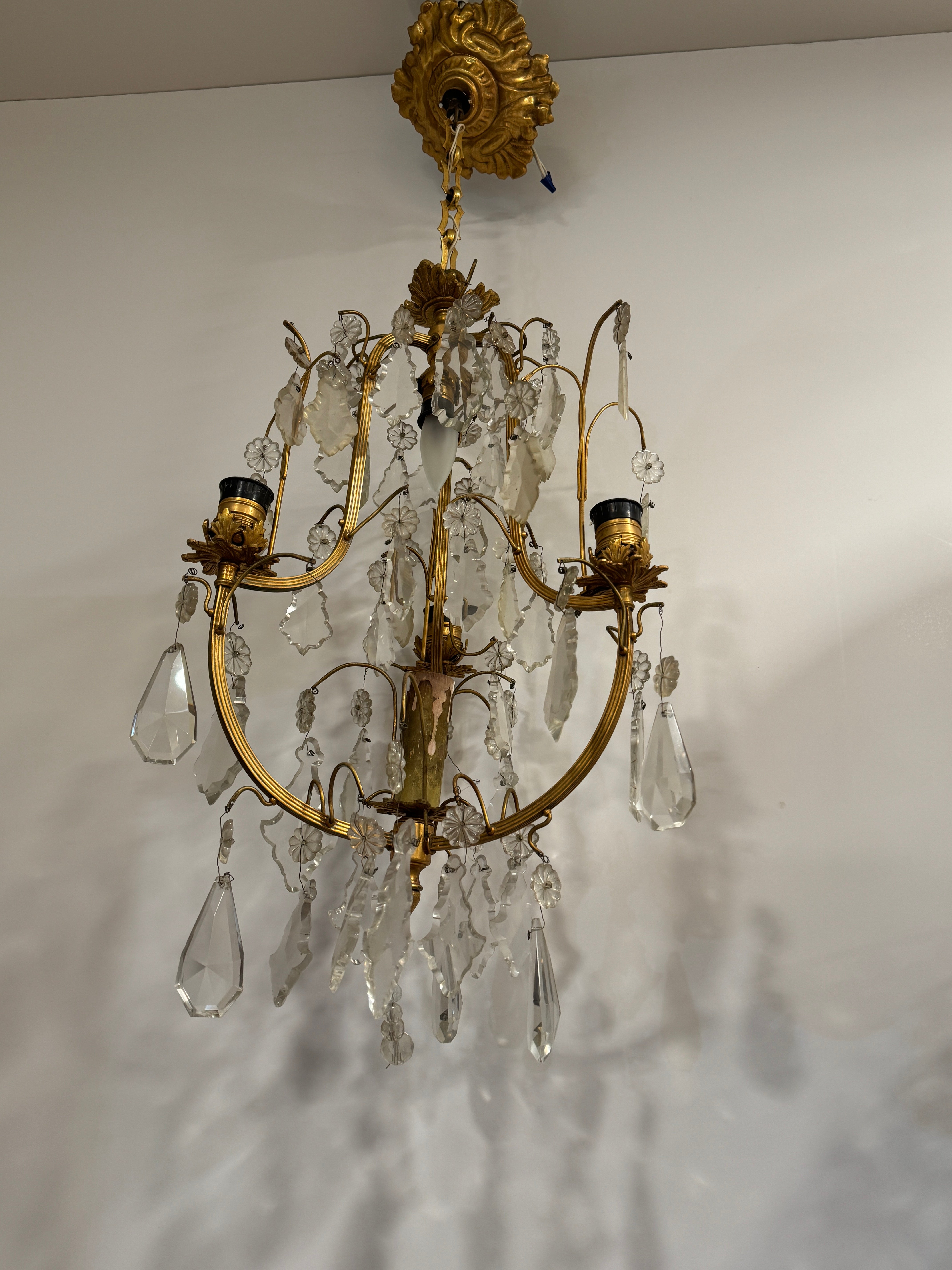 Antique French Gilt Brass Crystal Chandelier | Work of Man