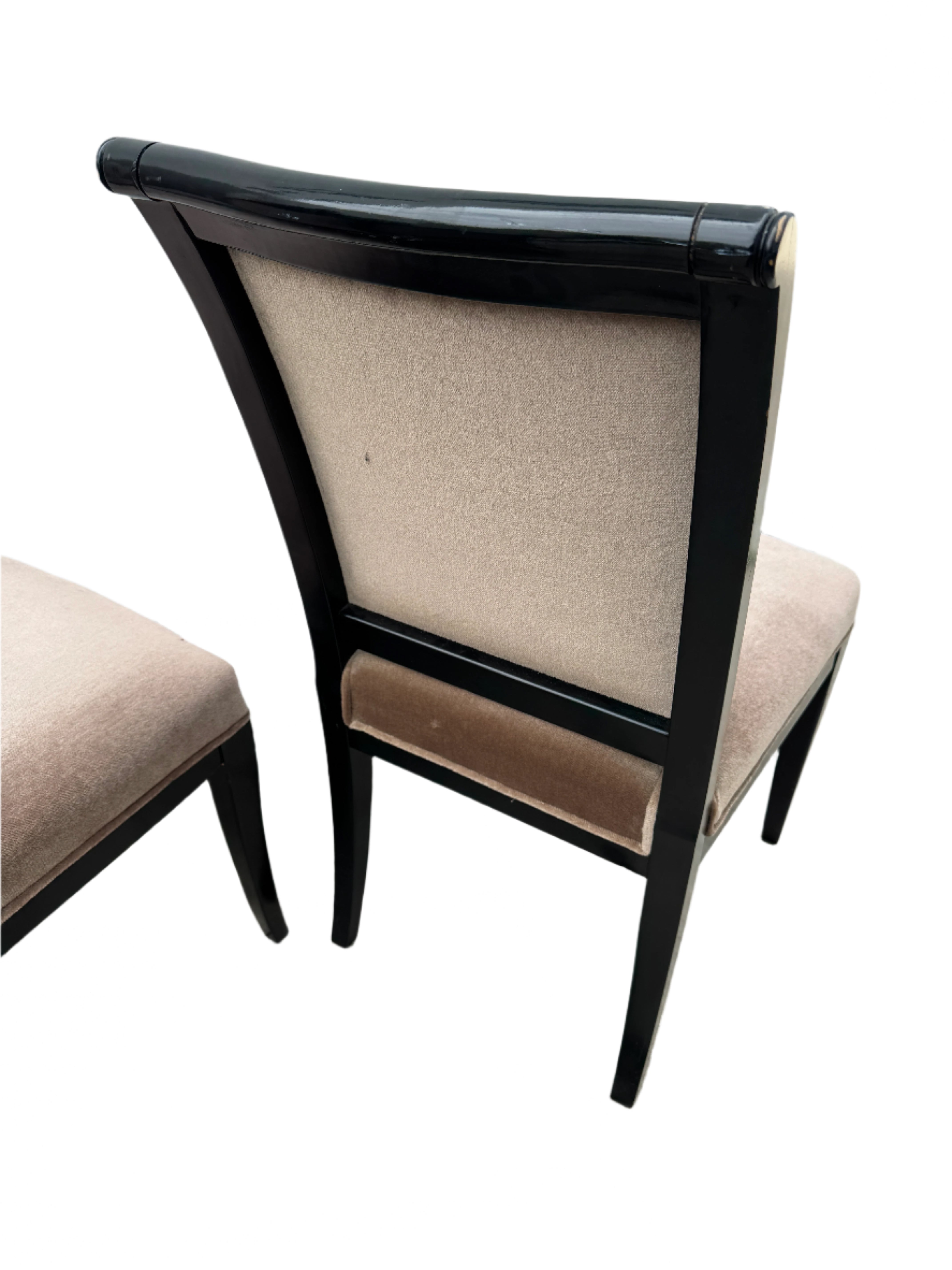 AF2-113: Vintage Mid Century Set of 6 Ebonized Dining Chairs w/ Taupe Velvet Upholstery