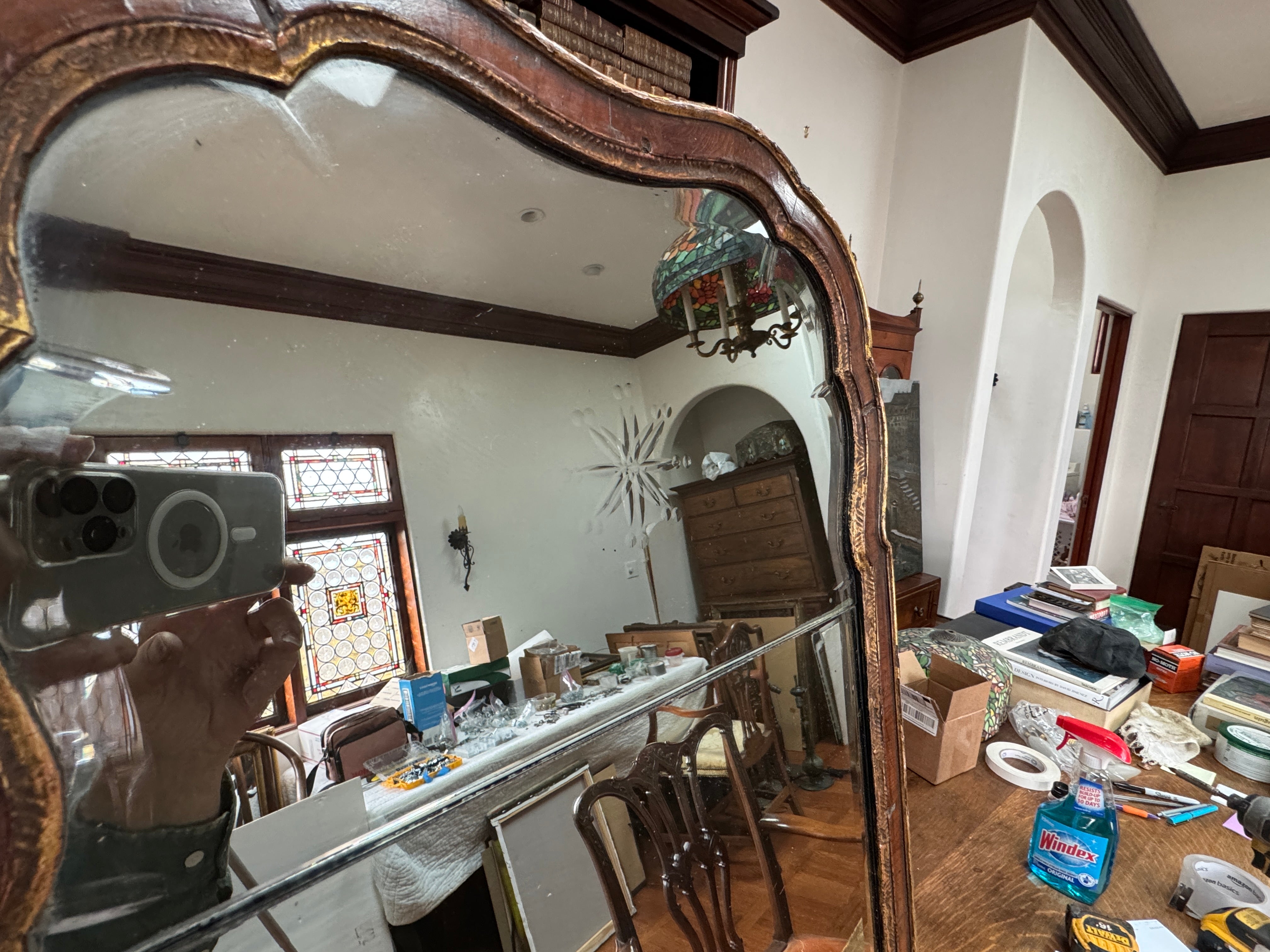 AF7-105: ANTIQUE LATE 18TH CENTURY ENGLISH PARTIAL GILT MAHOGANY FRAME MIRROR