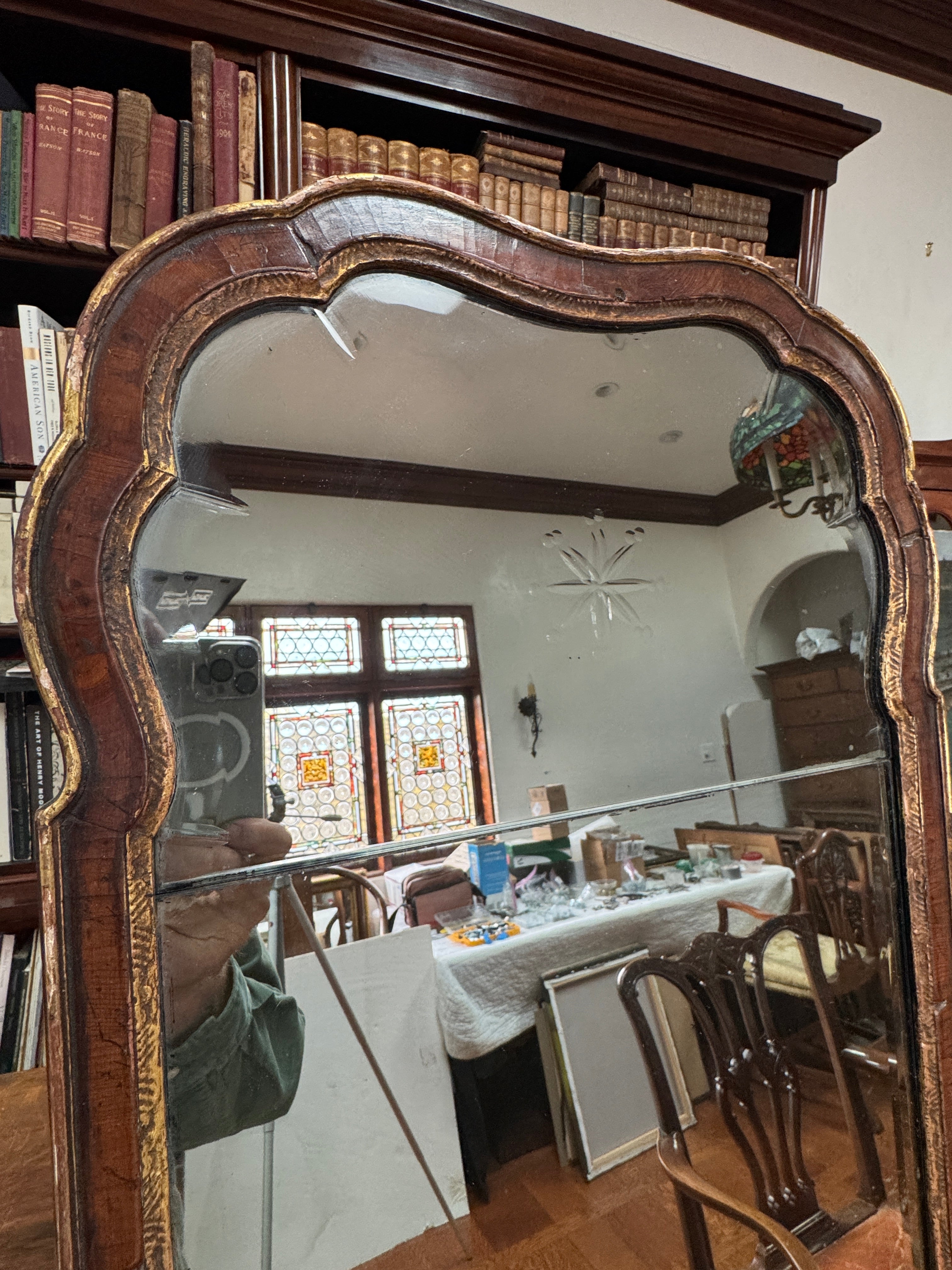 AF7-105: ANTIQUE LATE 18TH CENTURY ENGLISH PARTIAL GILT MAHOGANY FRAME MIRROR