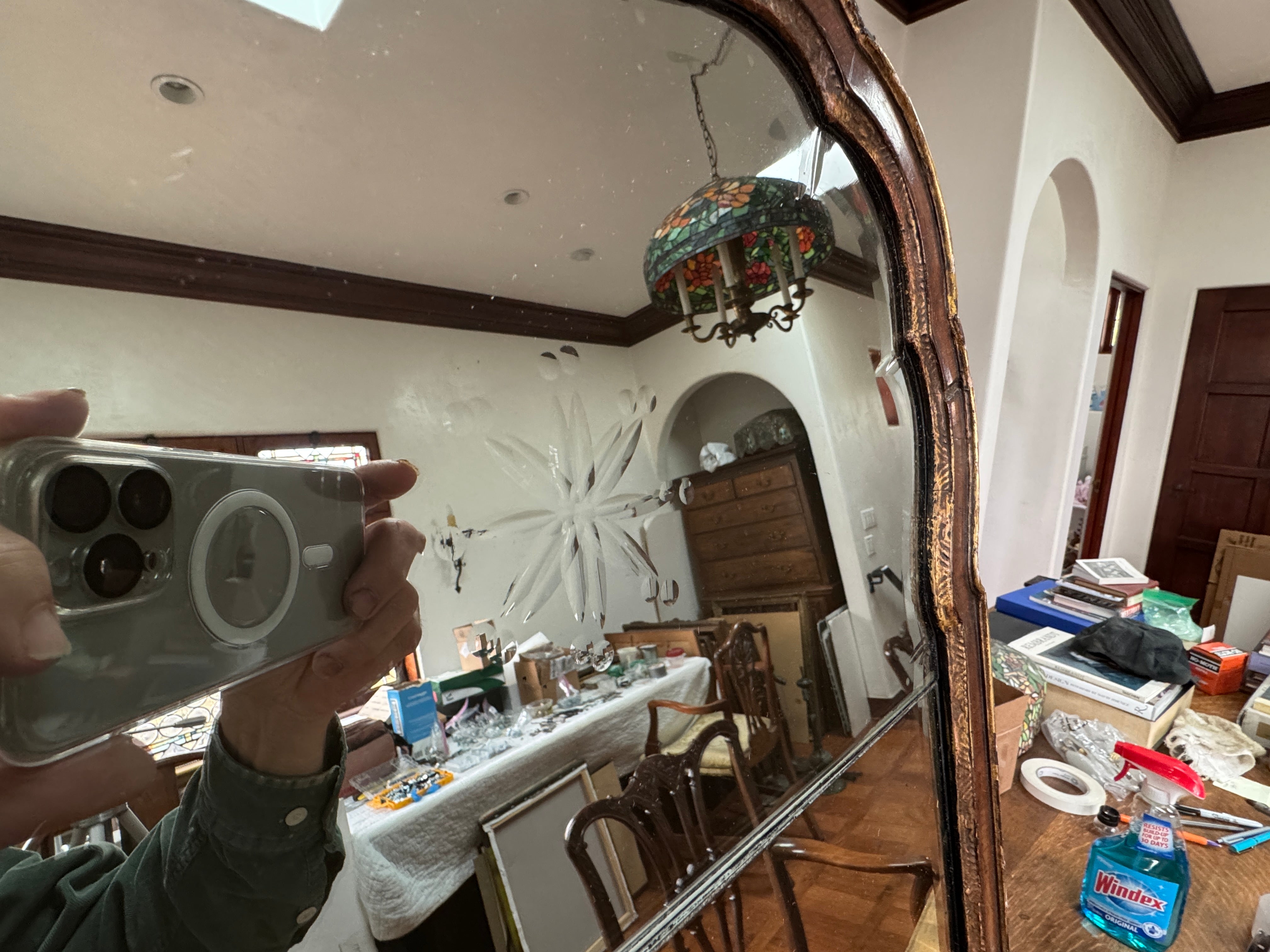 AF7-105: ANTIQUE LATE 18TH CENTURY ENGLISH PARTIAL GILT MAHOGANY FRAME MIRROR