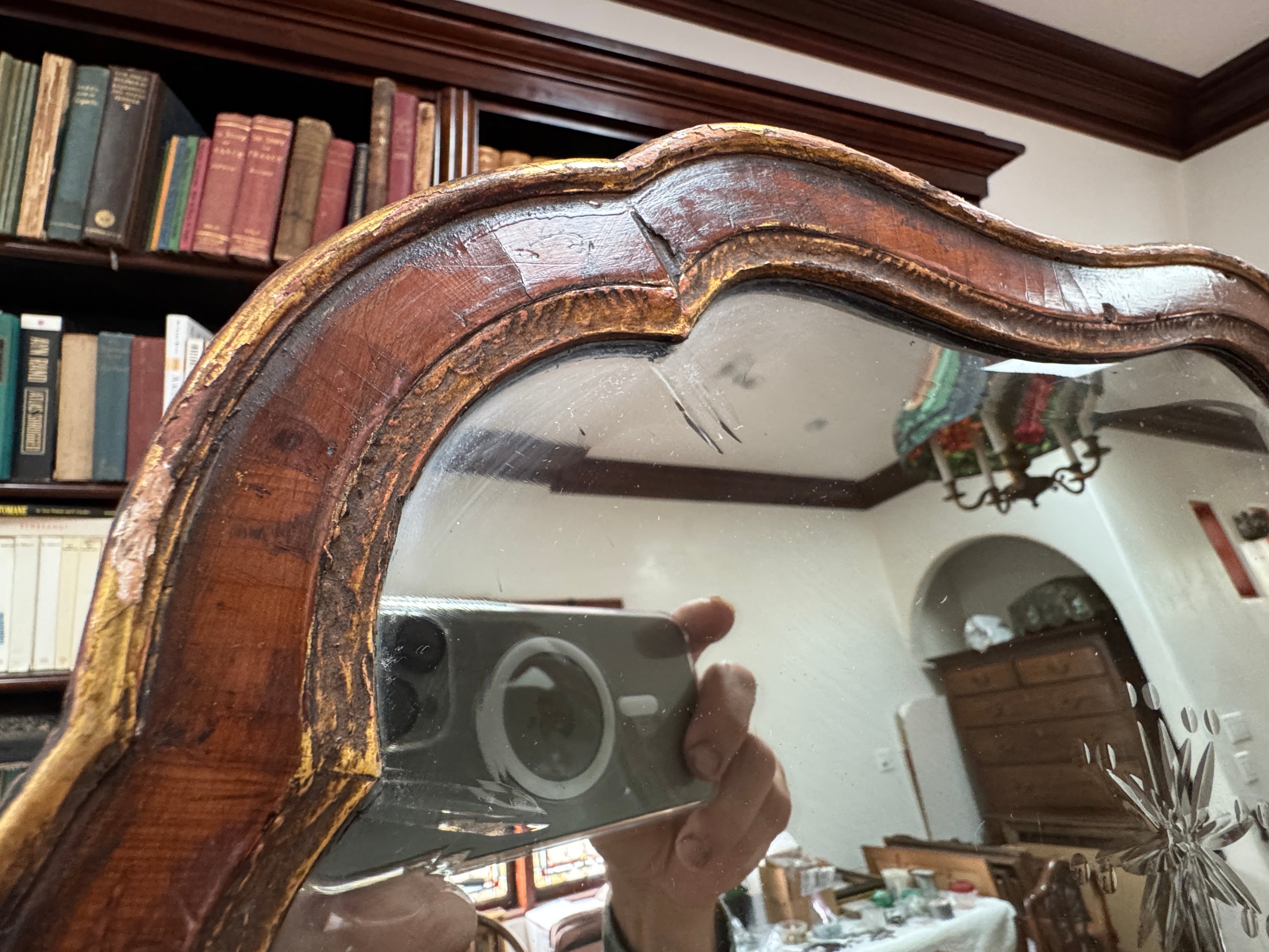 AF7-105: ANTIQUE LATE 18TH CENTURY ENGLISH PARTIAL GILT MAHOGANY FRAME MIRROR