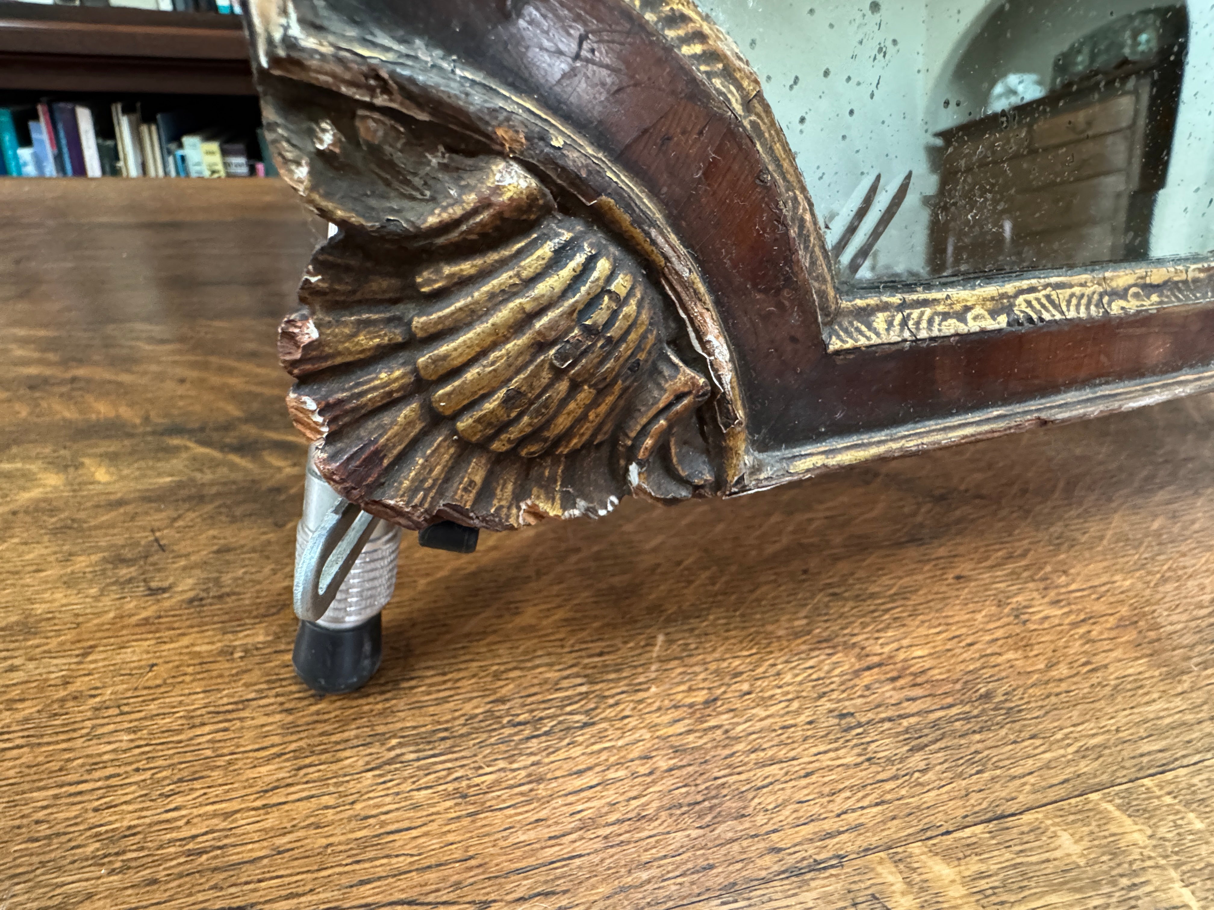 AF7-105: ANTIQUE LATE 18TH CENTURY ENGLISH PARTIAL GILT MAHOGANY FRAME MIRROR