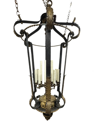 Antique Iron & Brass Gas Pendant Lantern Conversion | Work of Man