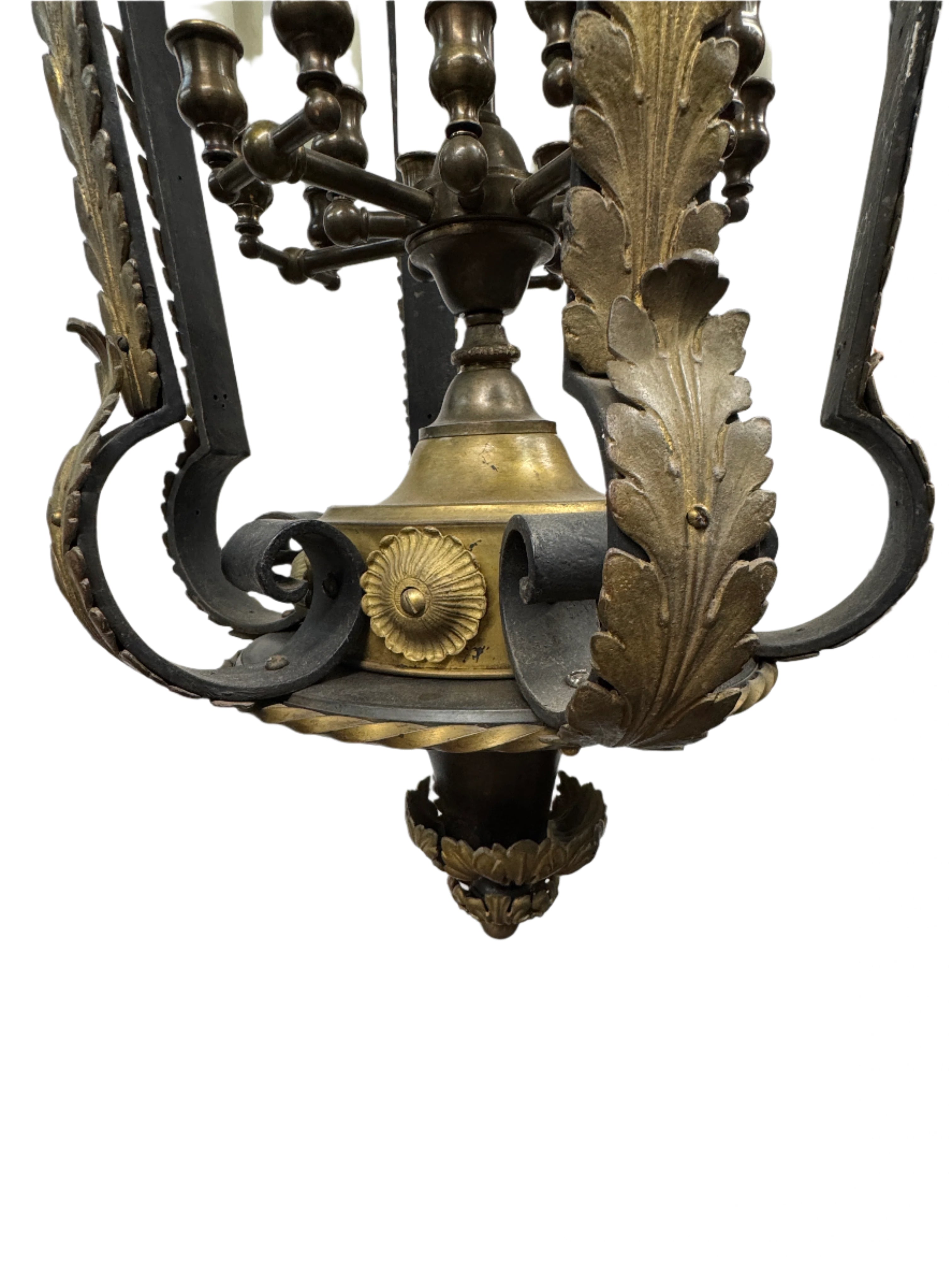 AL1-092: Antique Iron & Brass Gas Pendant Lantern Conversion