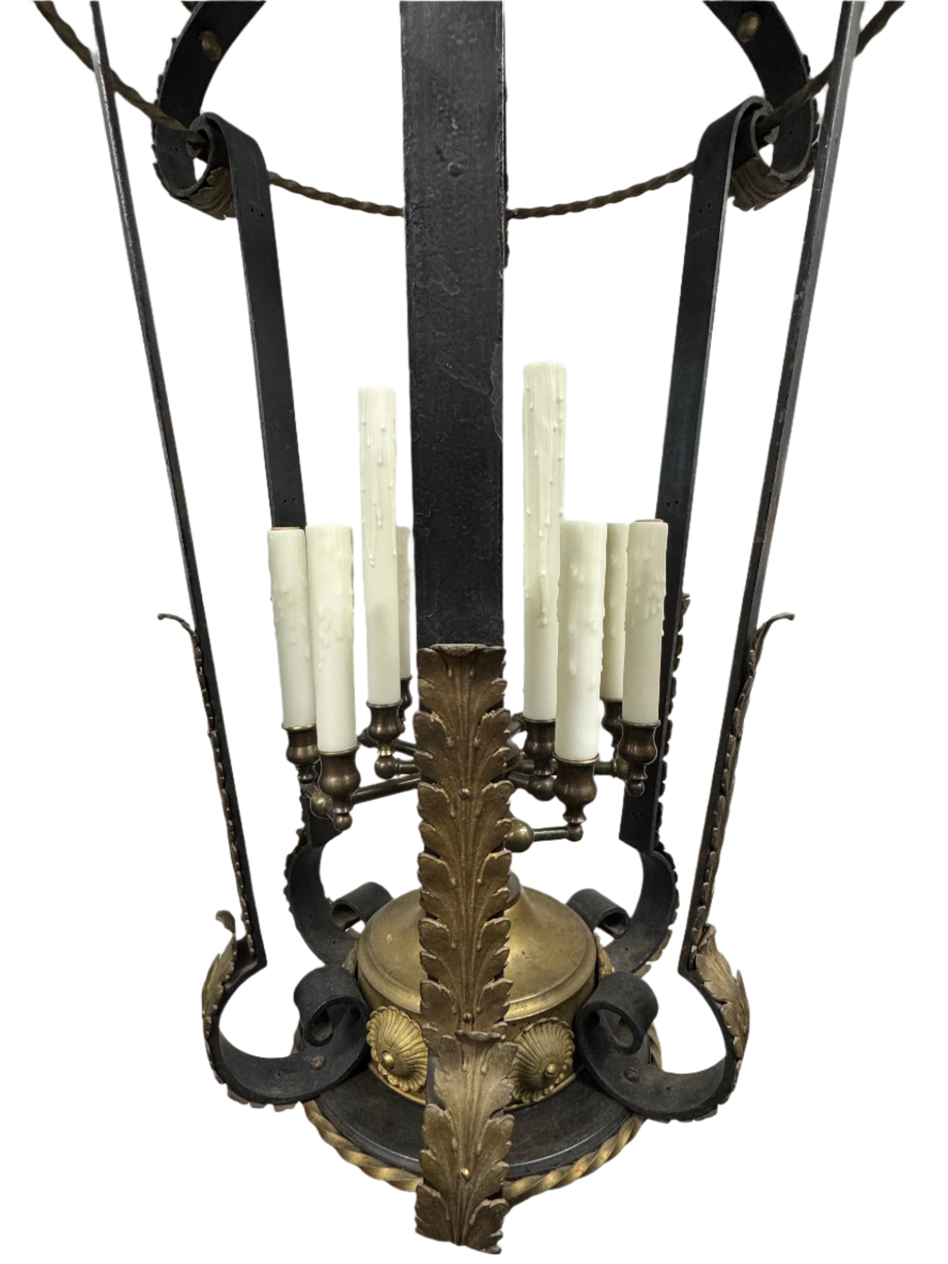 AL1-092: Antique Iron & Brass Gas Pendant Lantern Conversion