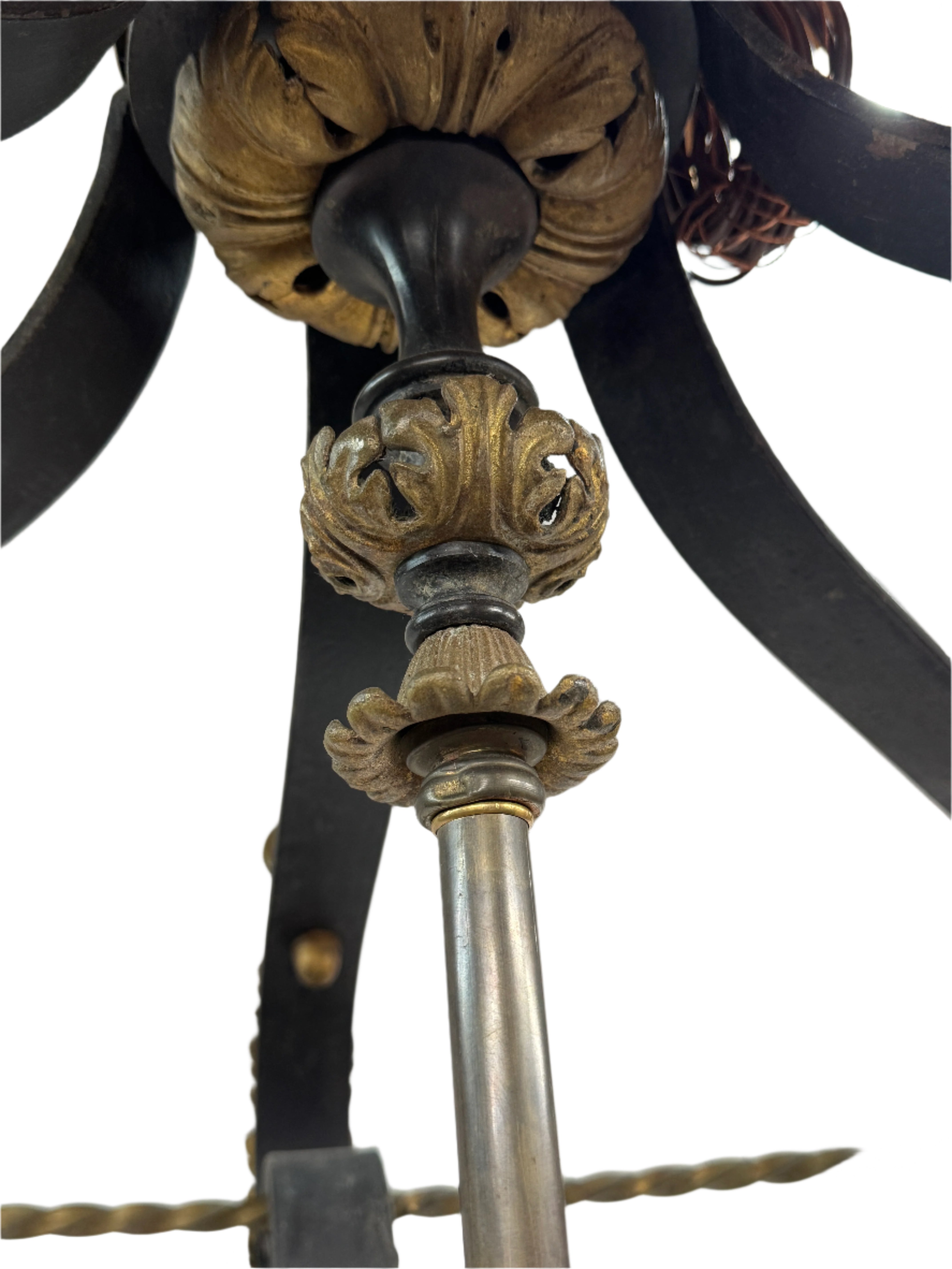 AL1-092: Antique Iron & Brass Gas Pendant Lantern Conversion