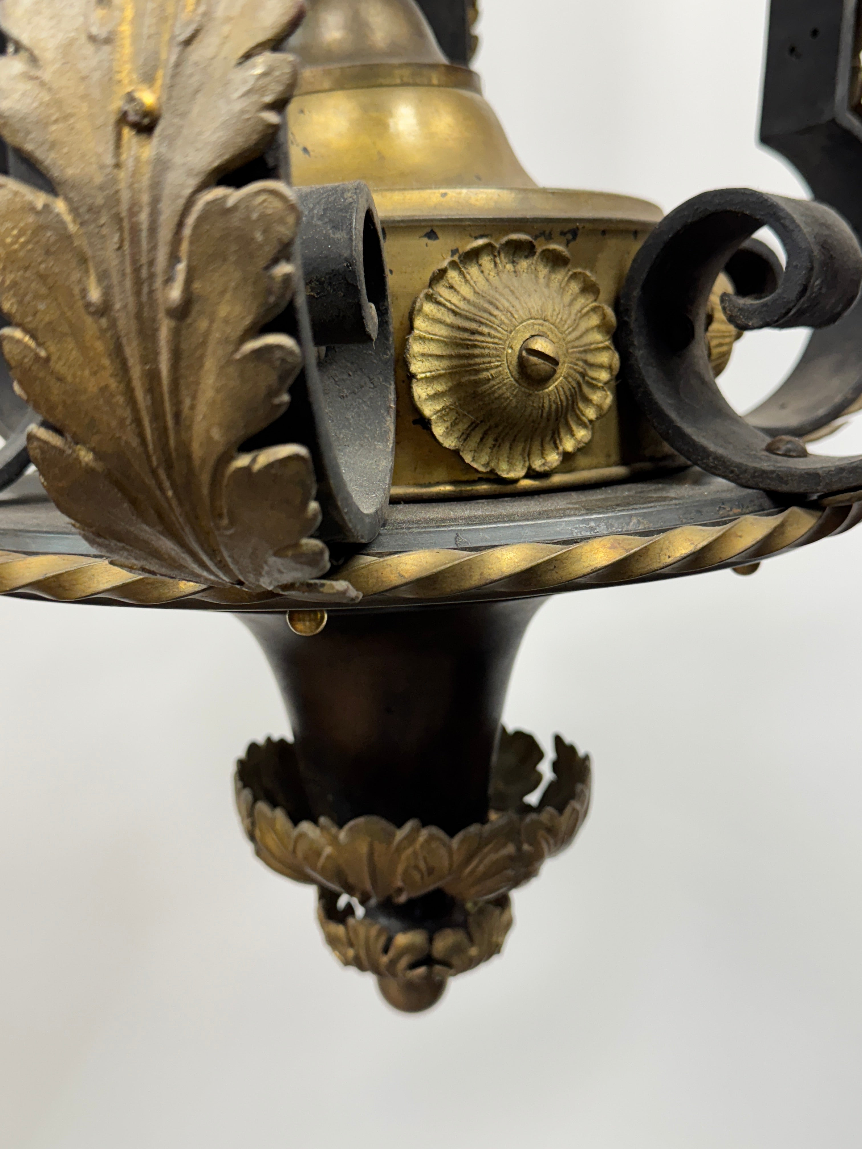 AL1-092: Antique Iron & Brass Gas Pendant Lantern Conversion