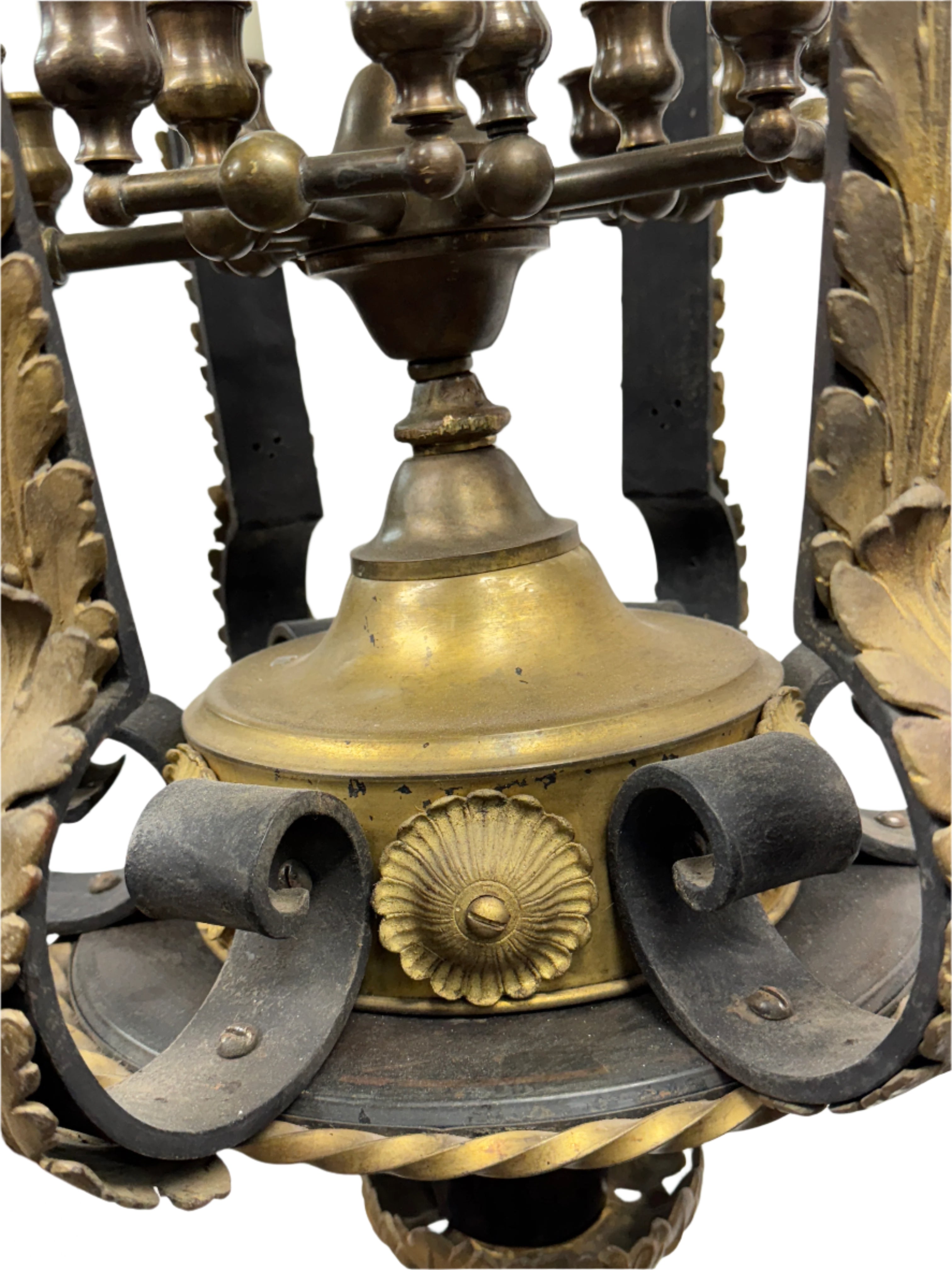 AL1-092: Antique Iron & Brass Gas Pendant Lantern Conversion