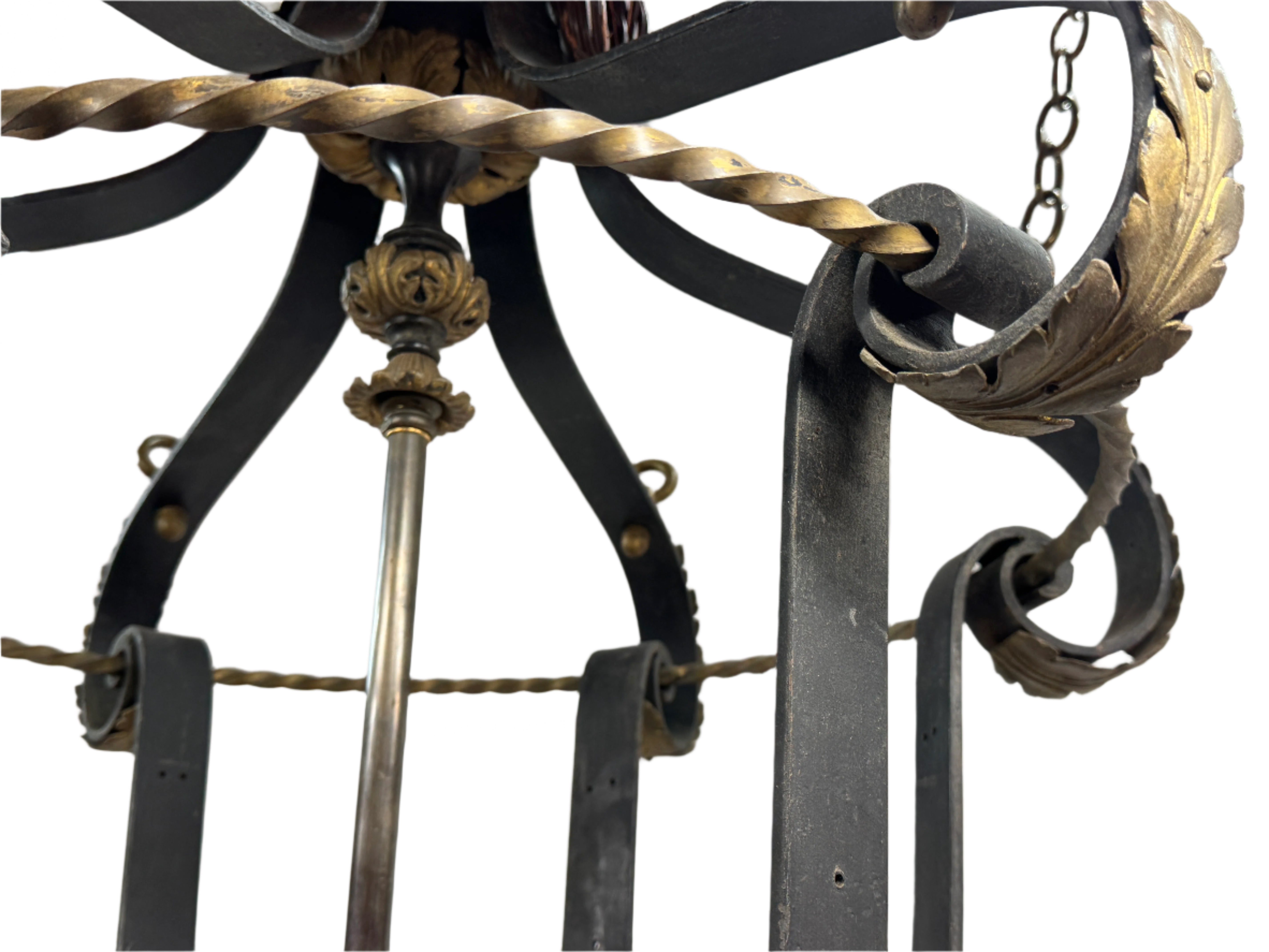 AL1-092: Antique Iron & Brass Gas Pendant Lantern Conversion