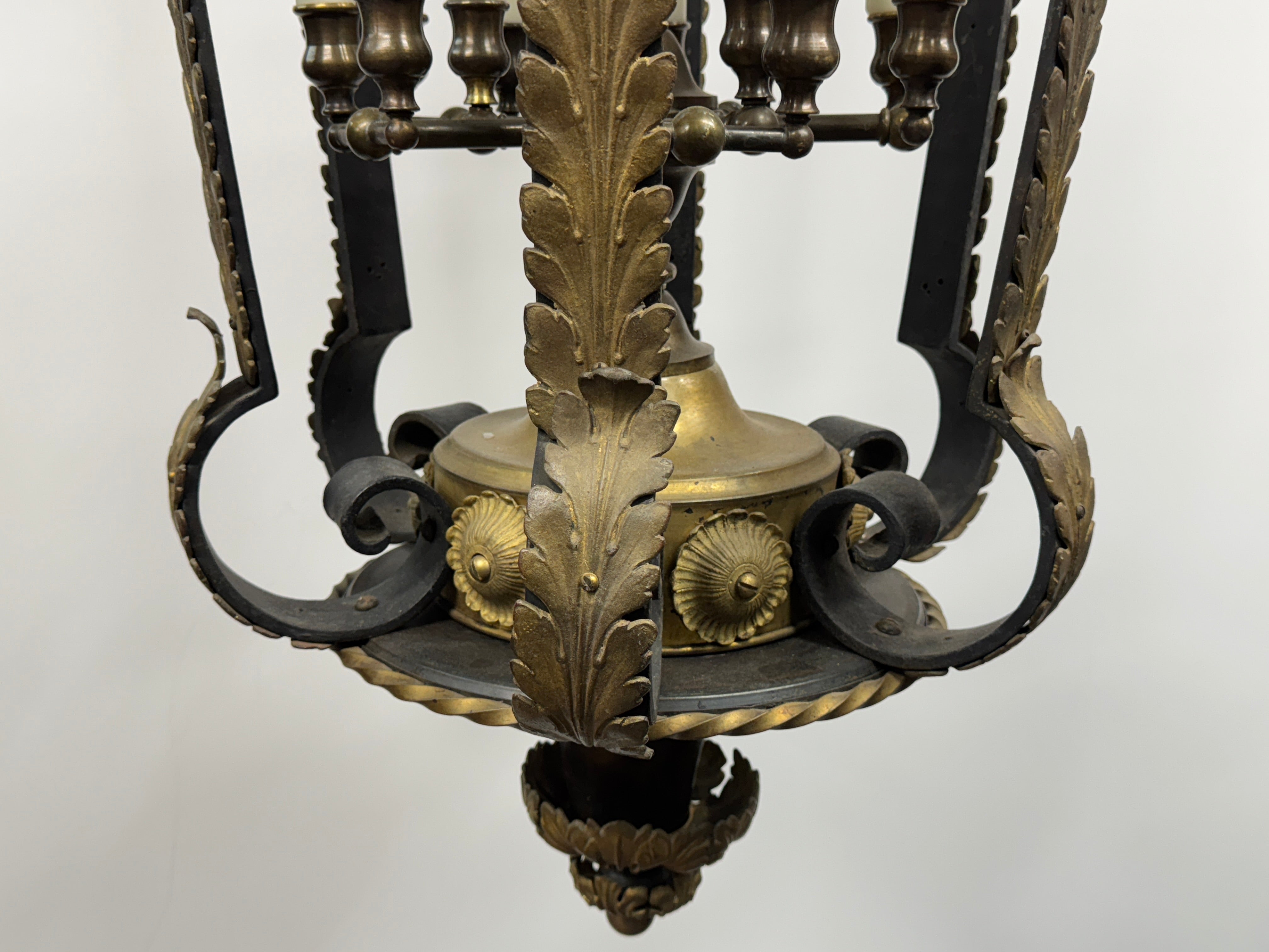 AL1-092: Antique Iron & Brass Gas Pendant Lantern Conversion