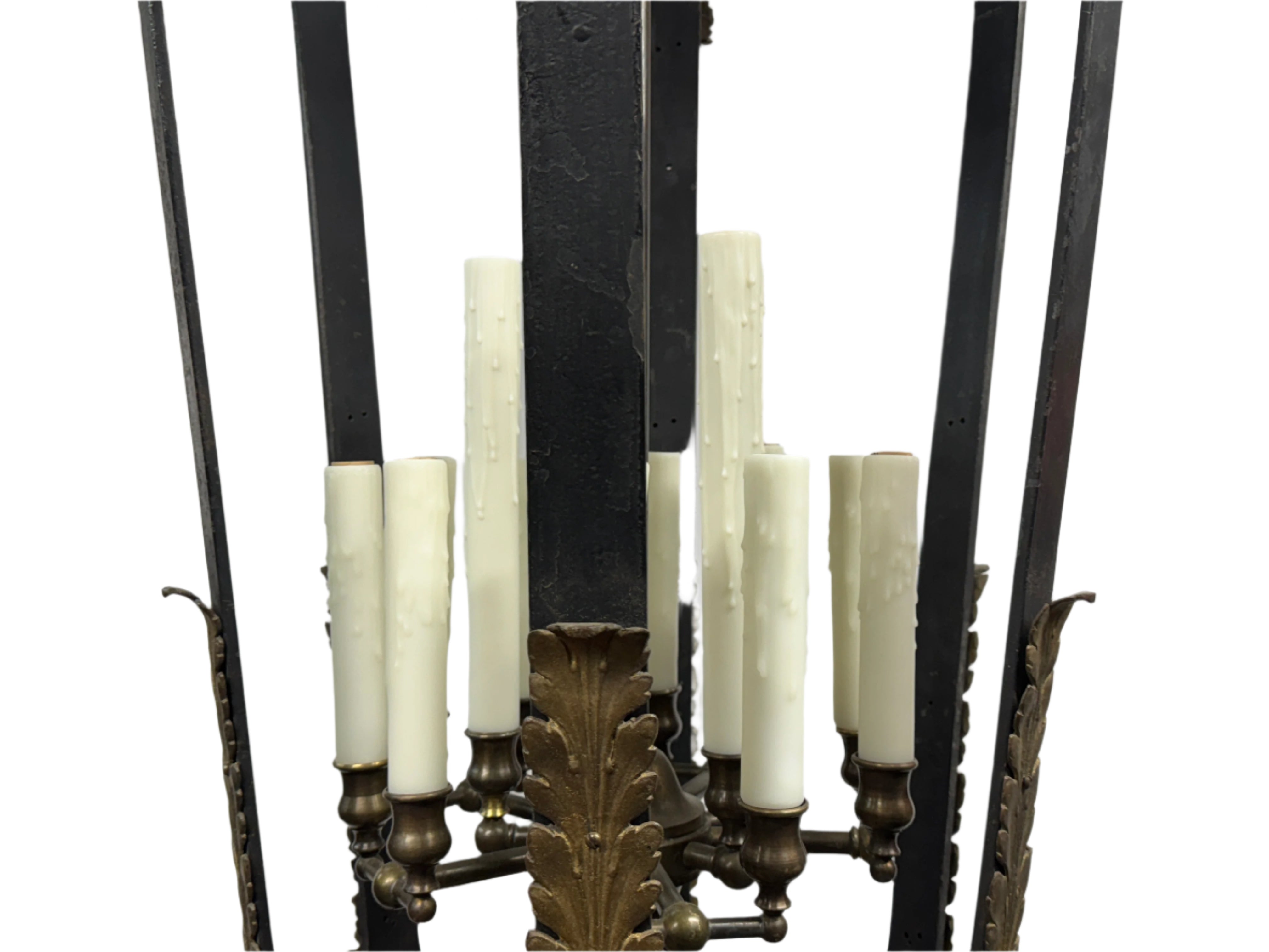 AL1-092: Antique Iron & Brass Gas Pendant Lantern Conversion