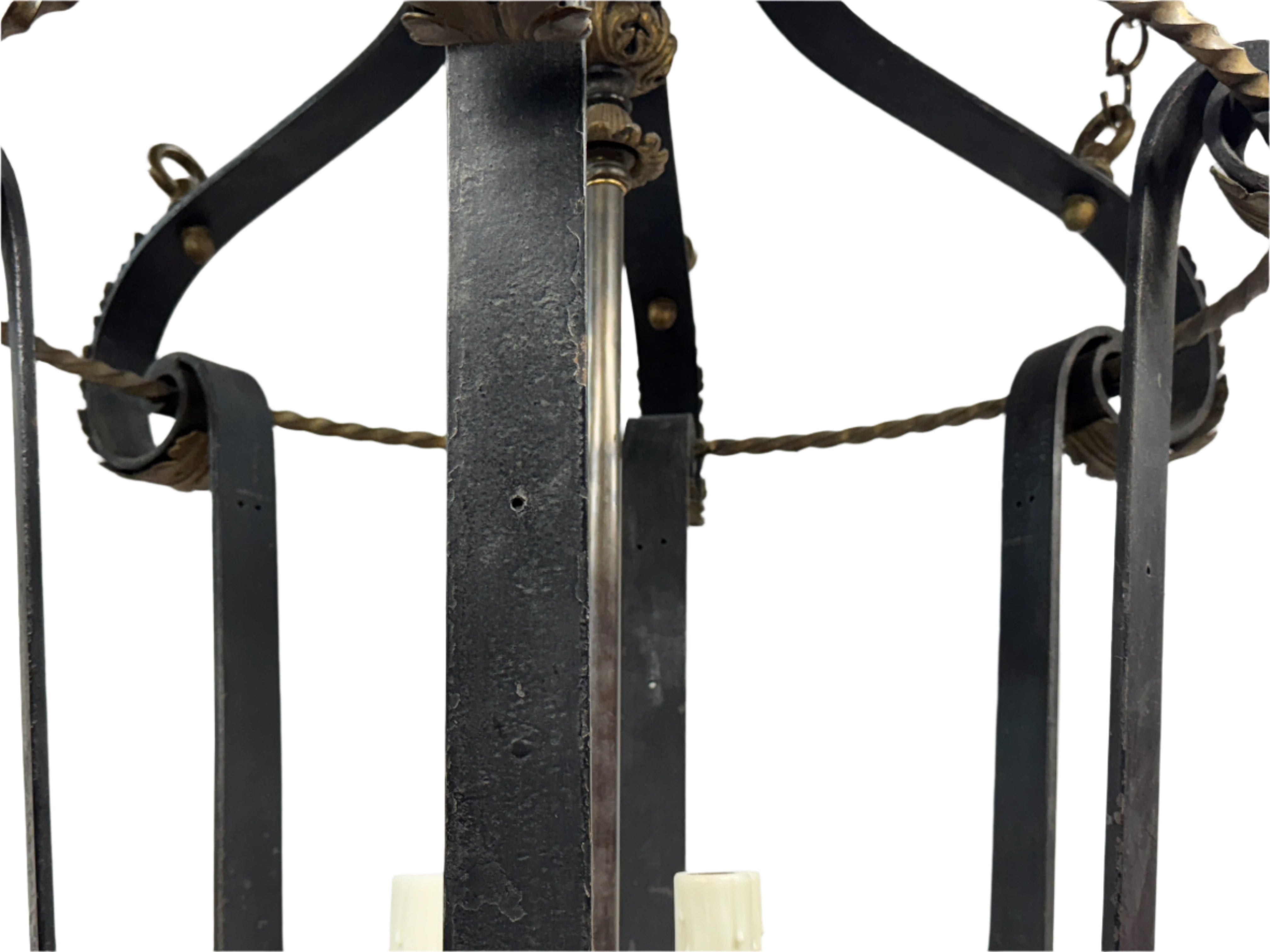 AL1-092: Antique Iron & Brass Gas Pendant Lantern Conversion