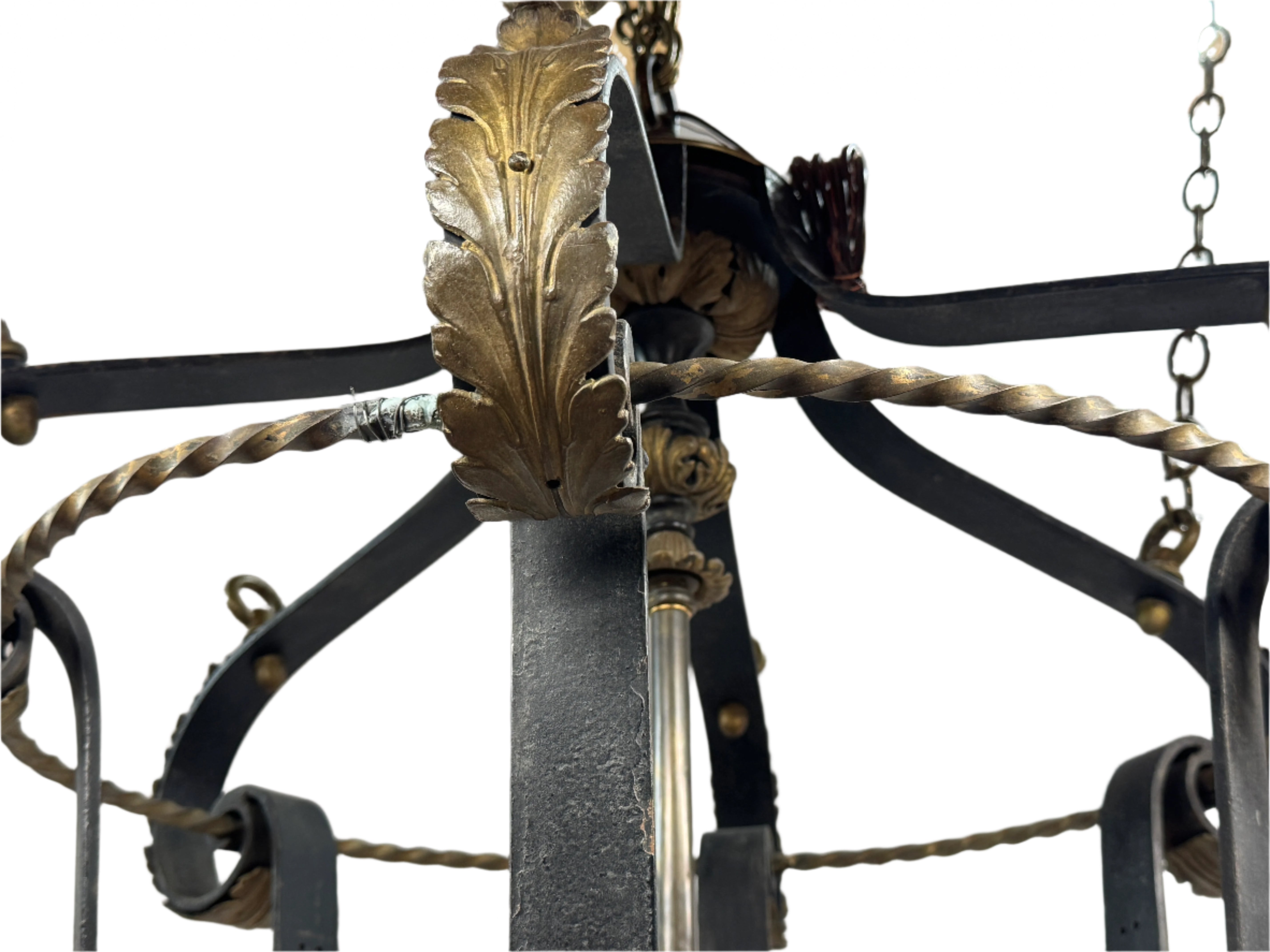 AL1-092: Antique Iron & Brass Gas Pendant Lantern Conversion