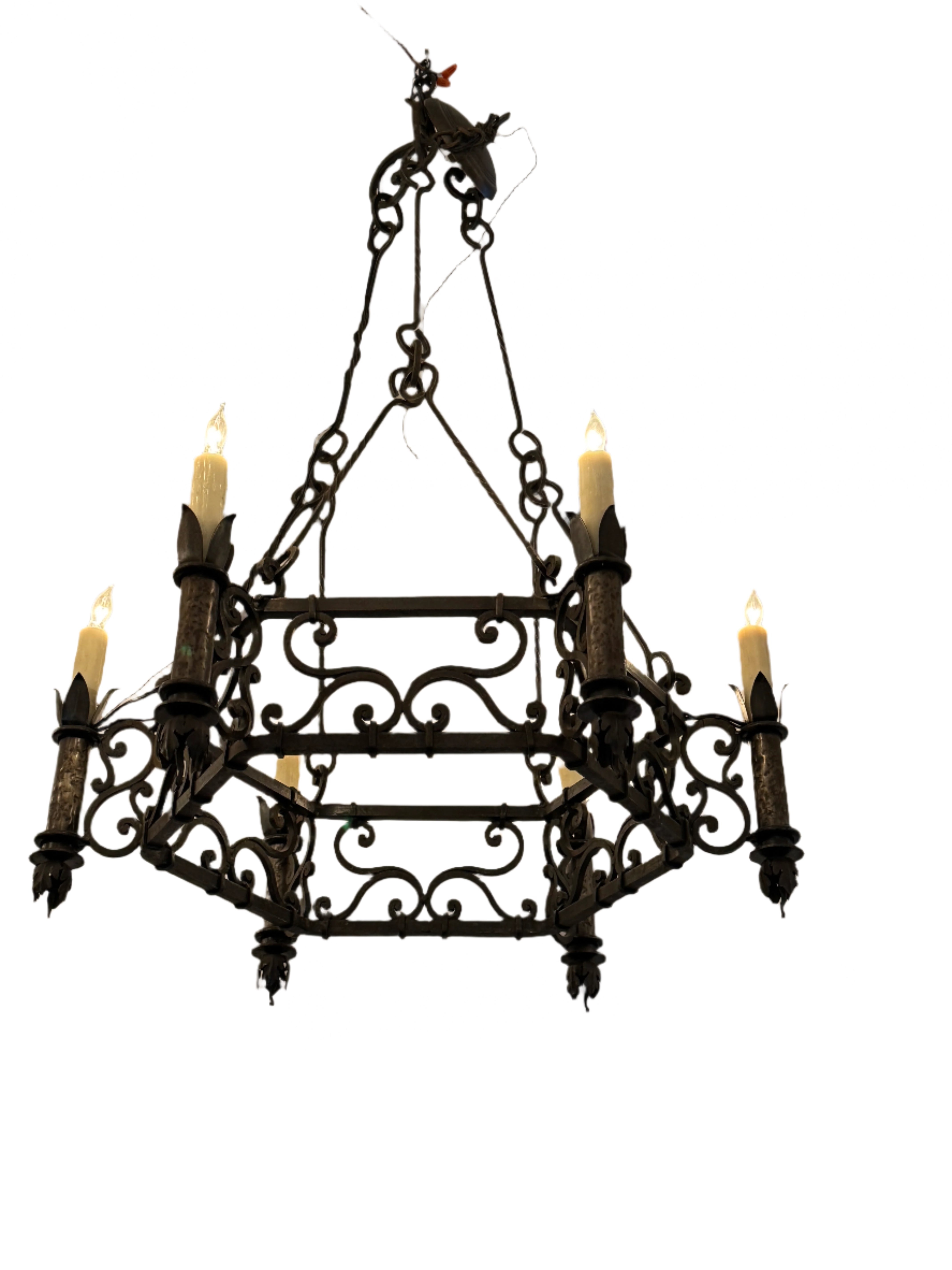 AL1-085: Antique 1920's Spanish Colonial Revival Hand Forged Iron Chandelier