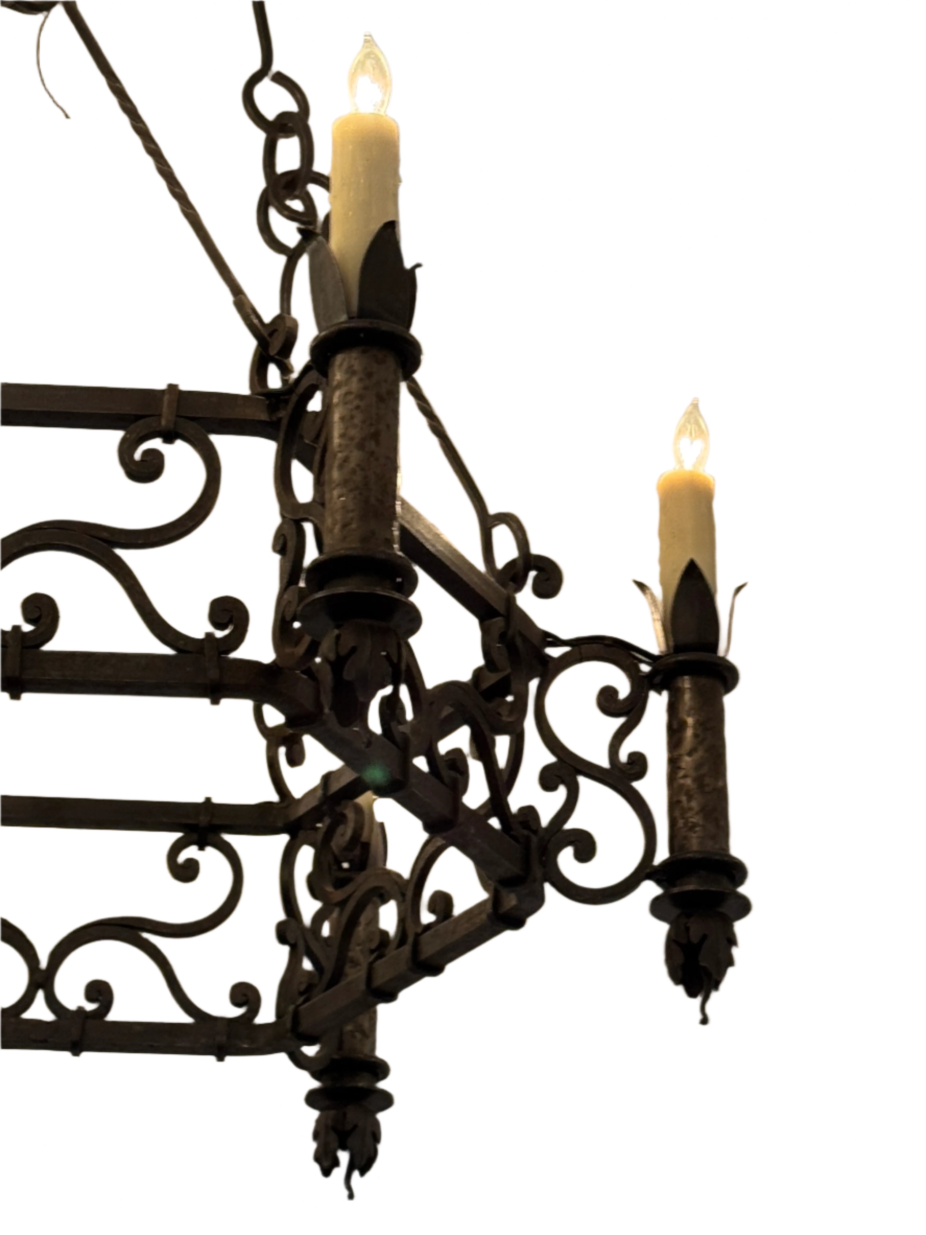 AL1-085: Antique 1920's Spanish Colonial Revival Hand Forged Iron Chandelier