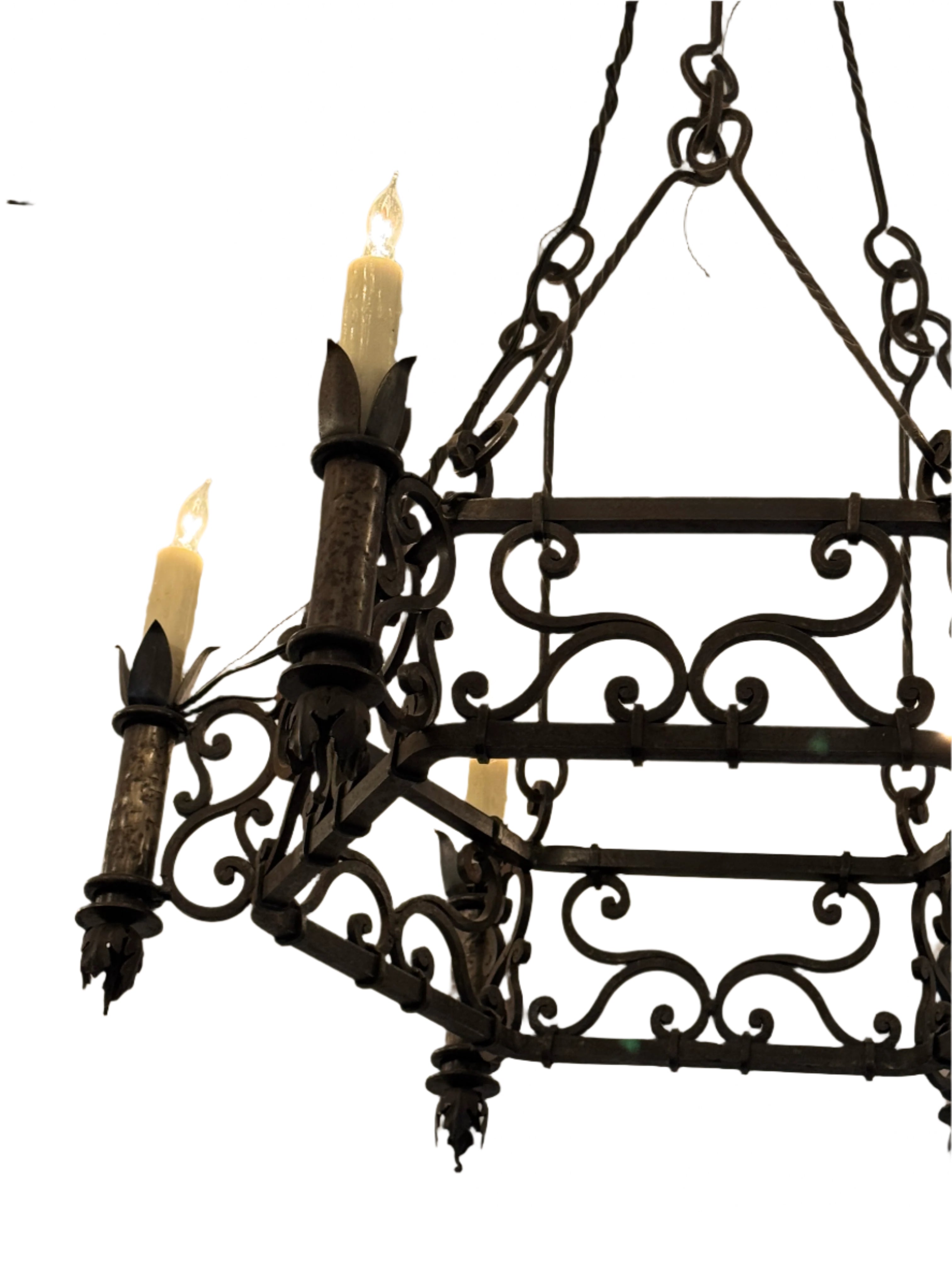 AL1-085: Antique 1920's Spanish Colonial Revival Hand Forged Iron Chandelier