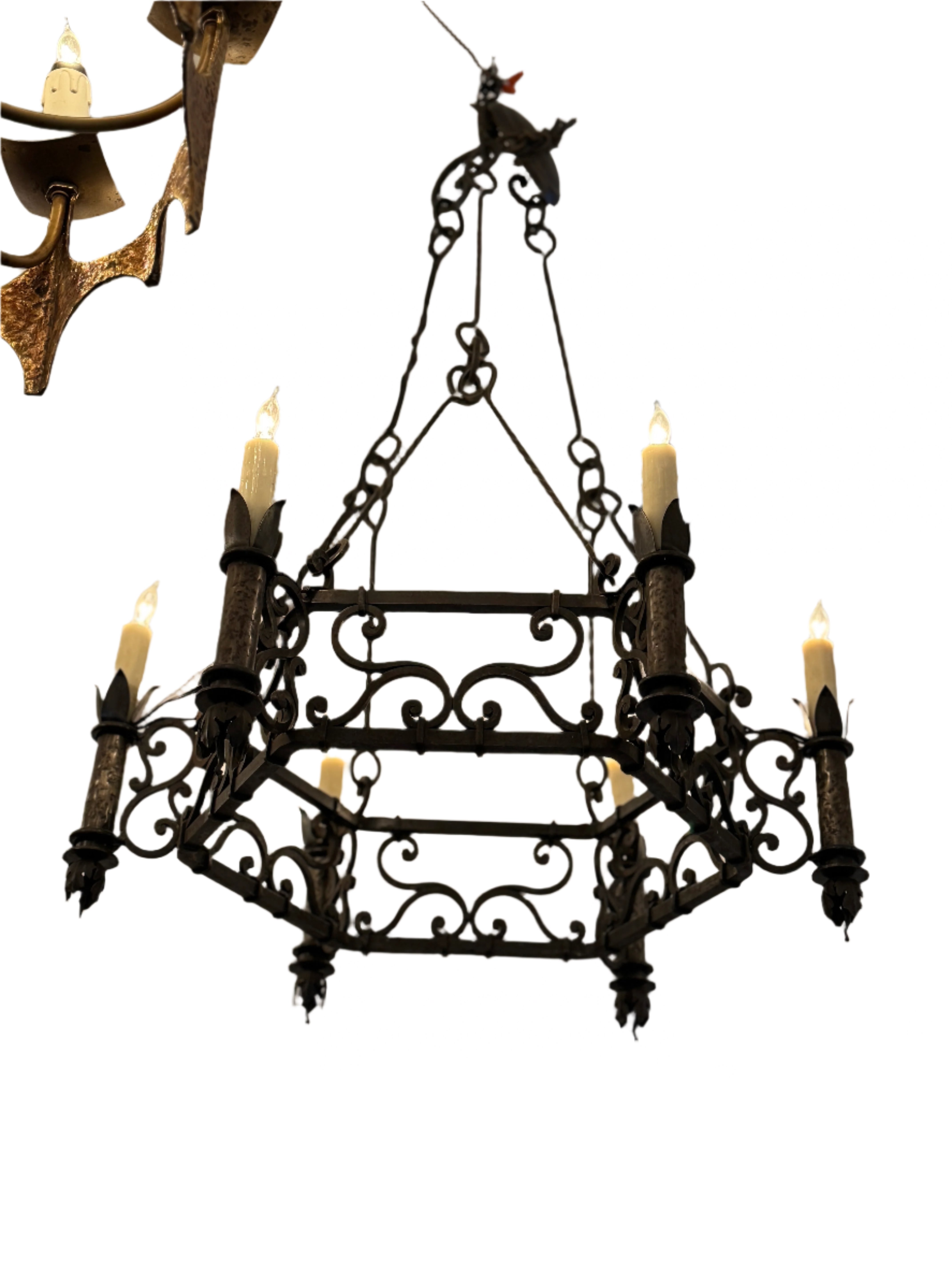 AL1-085: Antique 1920's Spanish Colonial Revival Hand Forged Iron Chandelier
