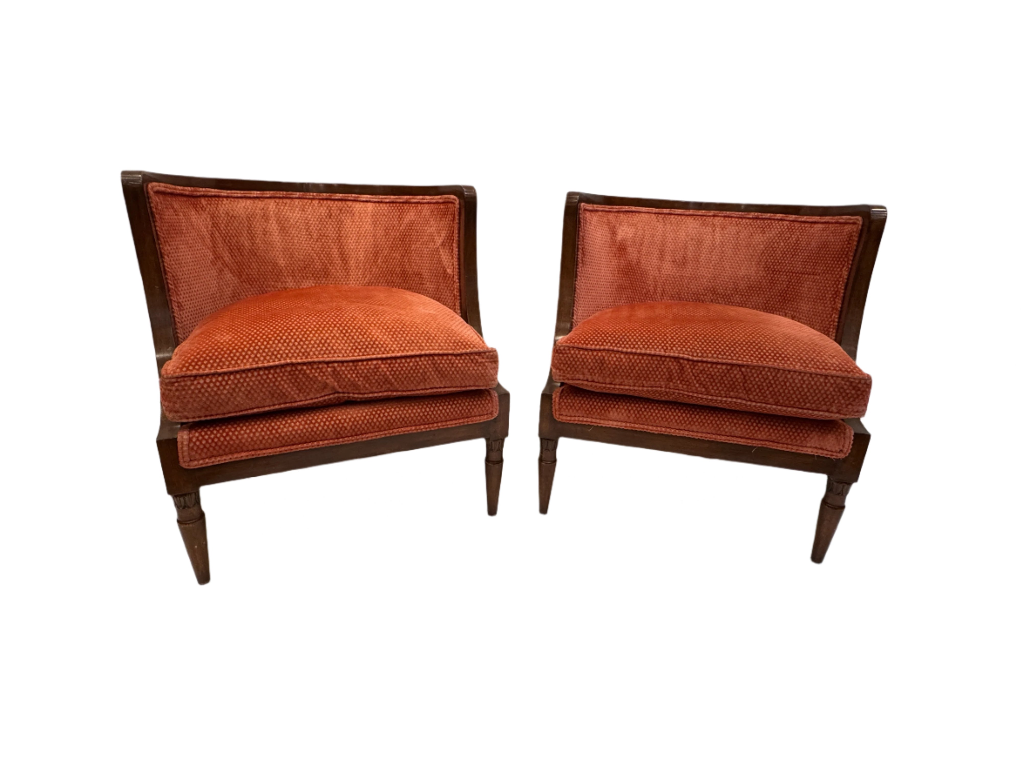 AF2-027: Pair Vintage Barrel Back Tub Chairs With Cut Velvet Upholstery Mid 20th Century Modern
