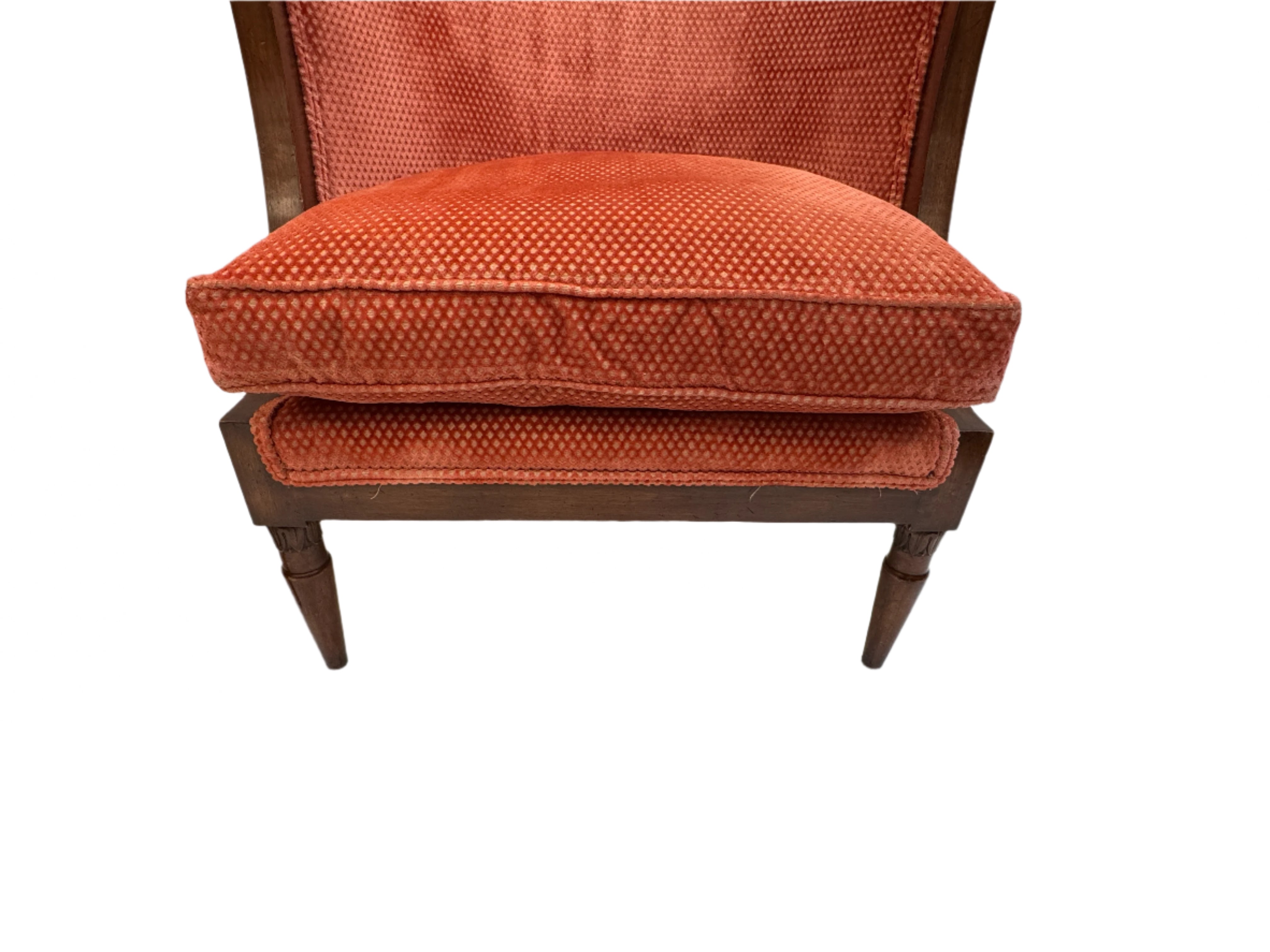 AF2-027: Pair Vintage Barrel Back Tub Chairs With Cut Velvet Upholstery Mid 20th Century Modern