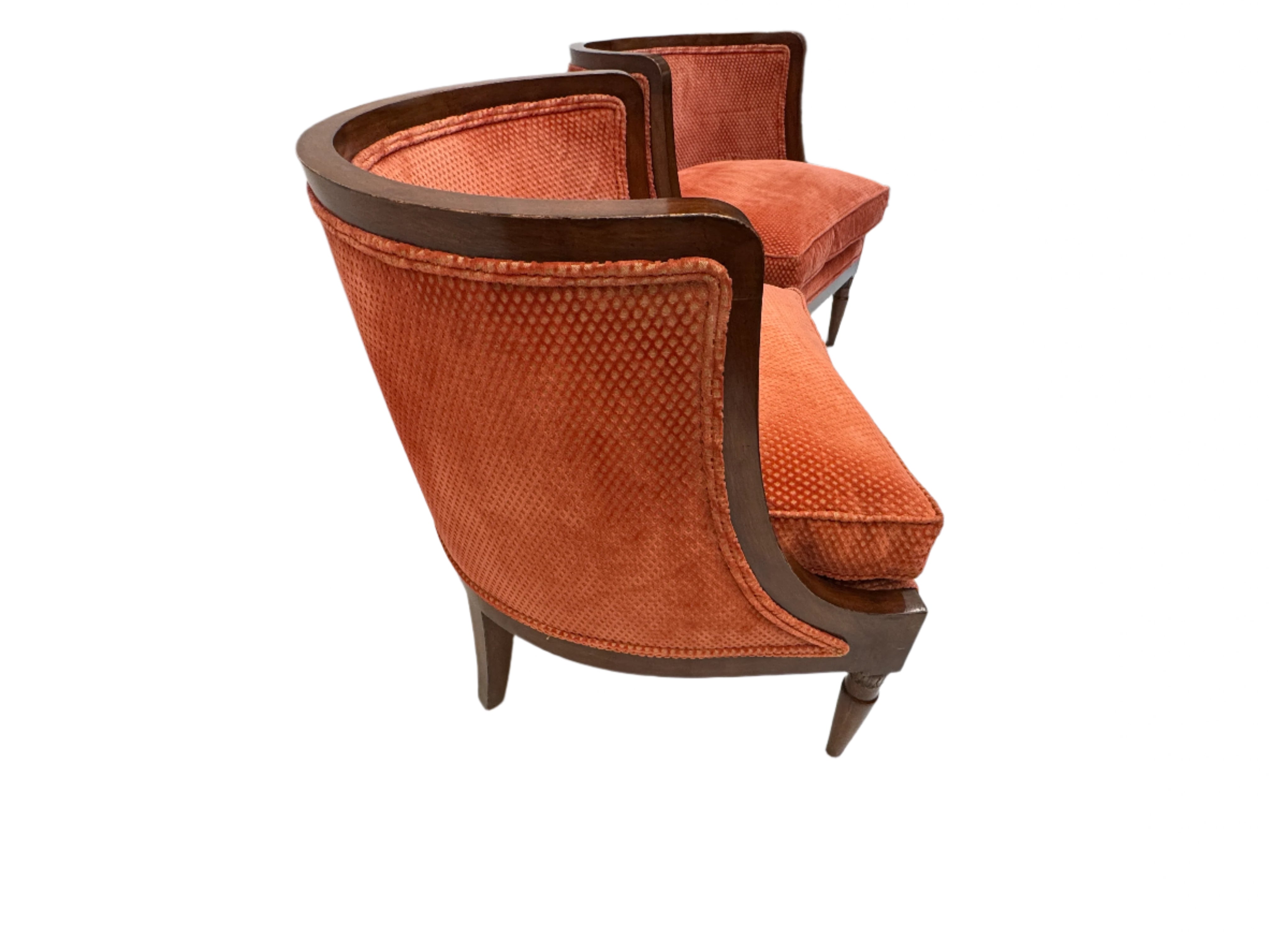 AF2-027: Pair Vintage Barrel Back Tub Chairs With Cut Velvet Upholstery Mid 20th Century Modern