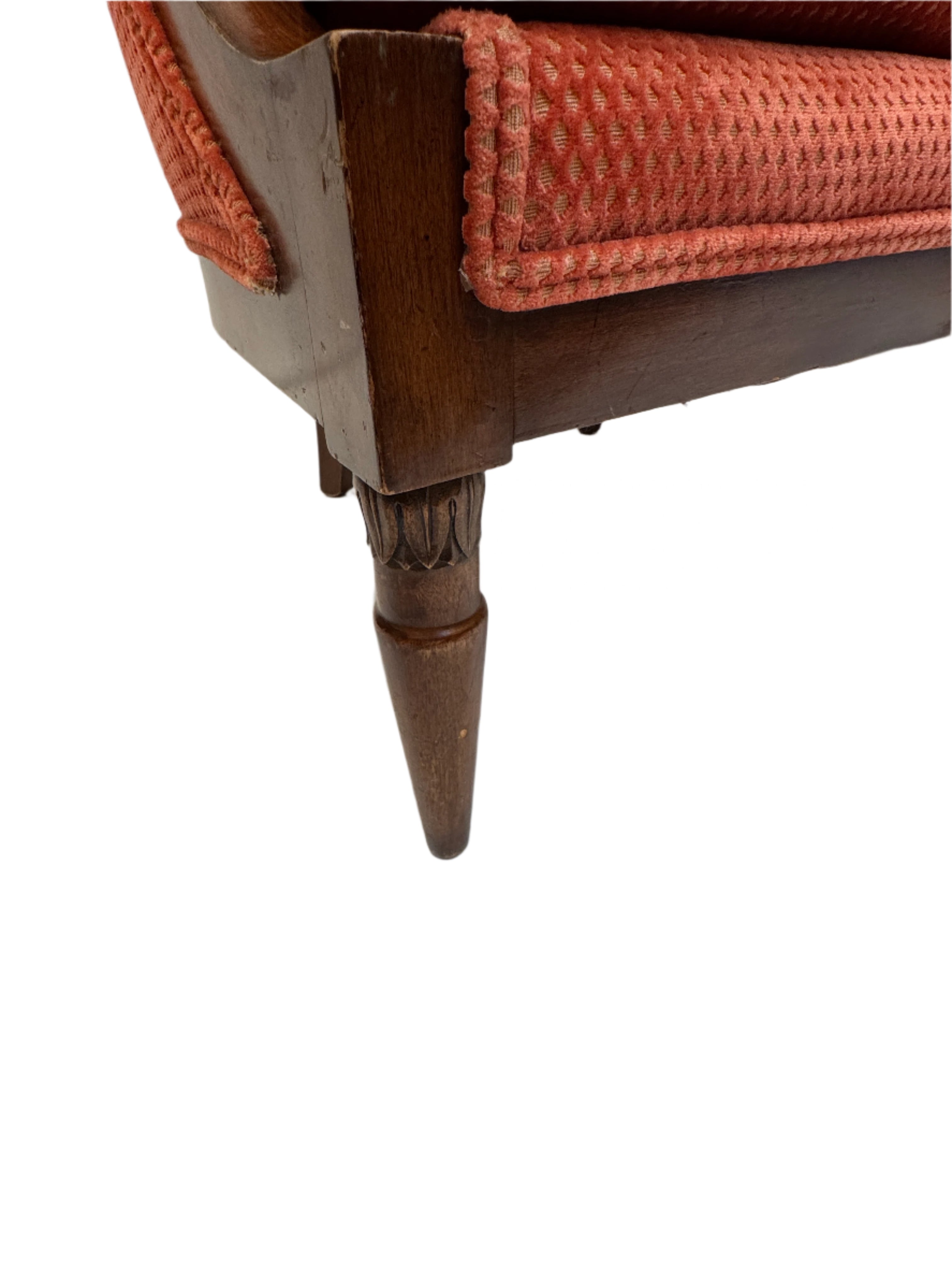 AF2-027: Pair Vintage Barrel Back Tub Chairs With Cut Velvet Upholstery Mid 20th Century Modern